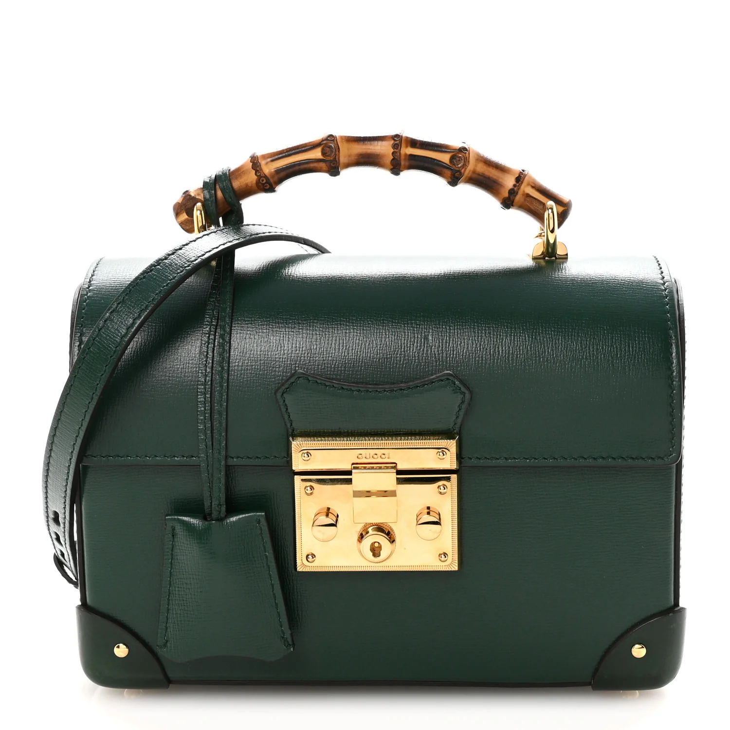 Azalea Calfskin Small Padlock Bamboo Shoulder Bag Vintage Green