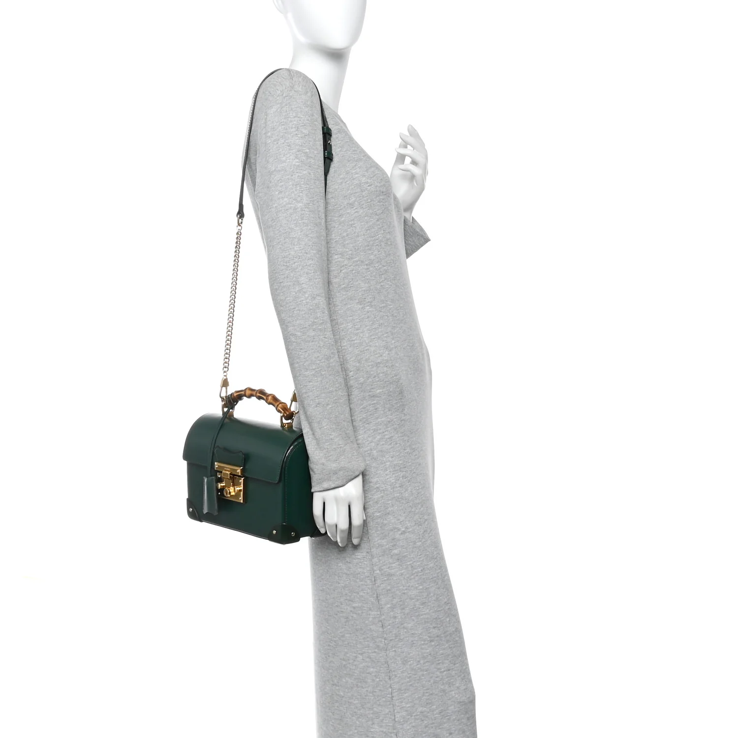 Azalea Calfskin Small Padlock Bamboo Shoulder Bag Vintage Green - Image 2