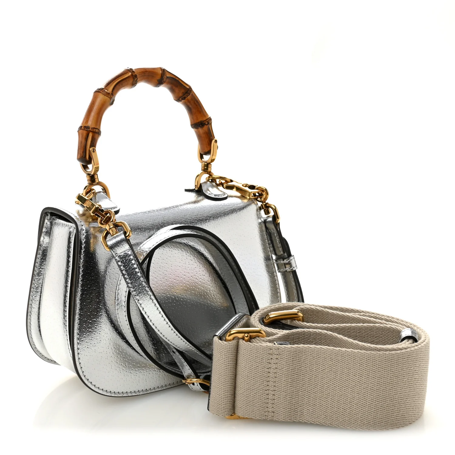 Boarded Dyana Lux Calfskin Mini Bamboo 1947 Top Handle Bag Silver - Image 3