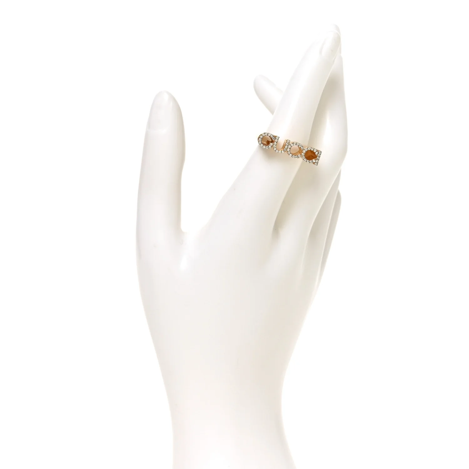Brass Crystal Logo Letter Ring S Gold - Image 2