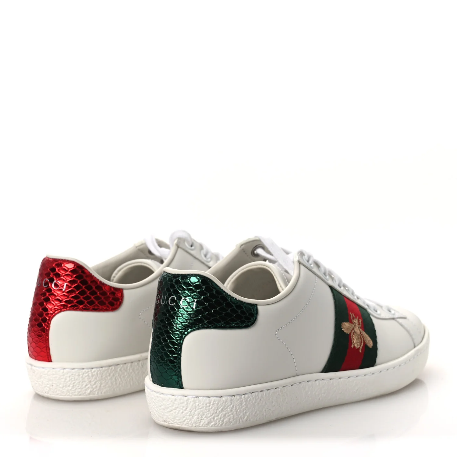 Calfskin Ayers Bee Embroidered Womens Ace Sneakers 35 White Green - Image 5