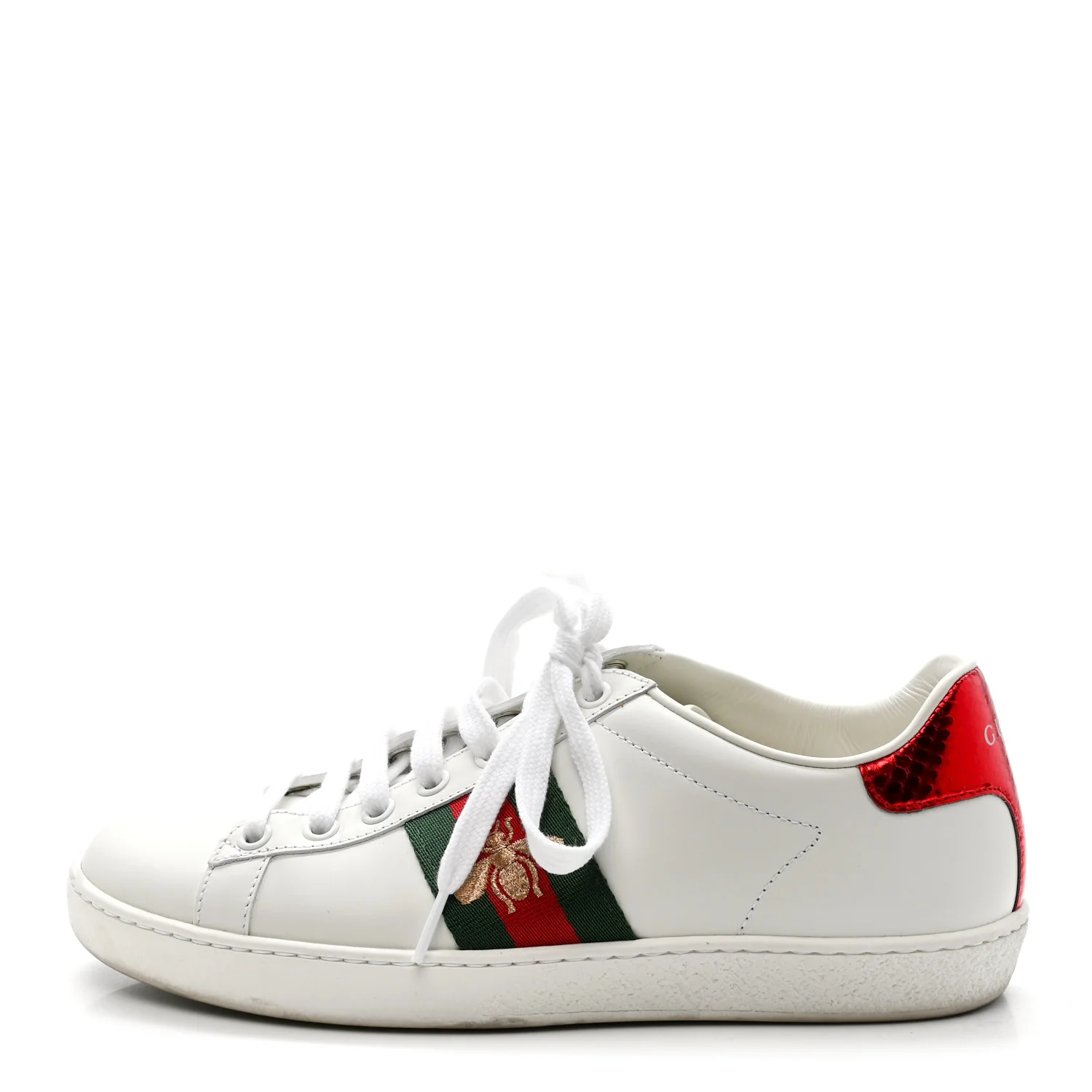 Calfskin Ayers Bee Embroidered Womens Ace Sneakers 36 White Green