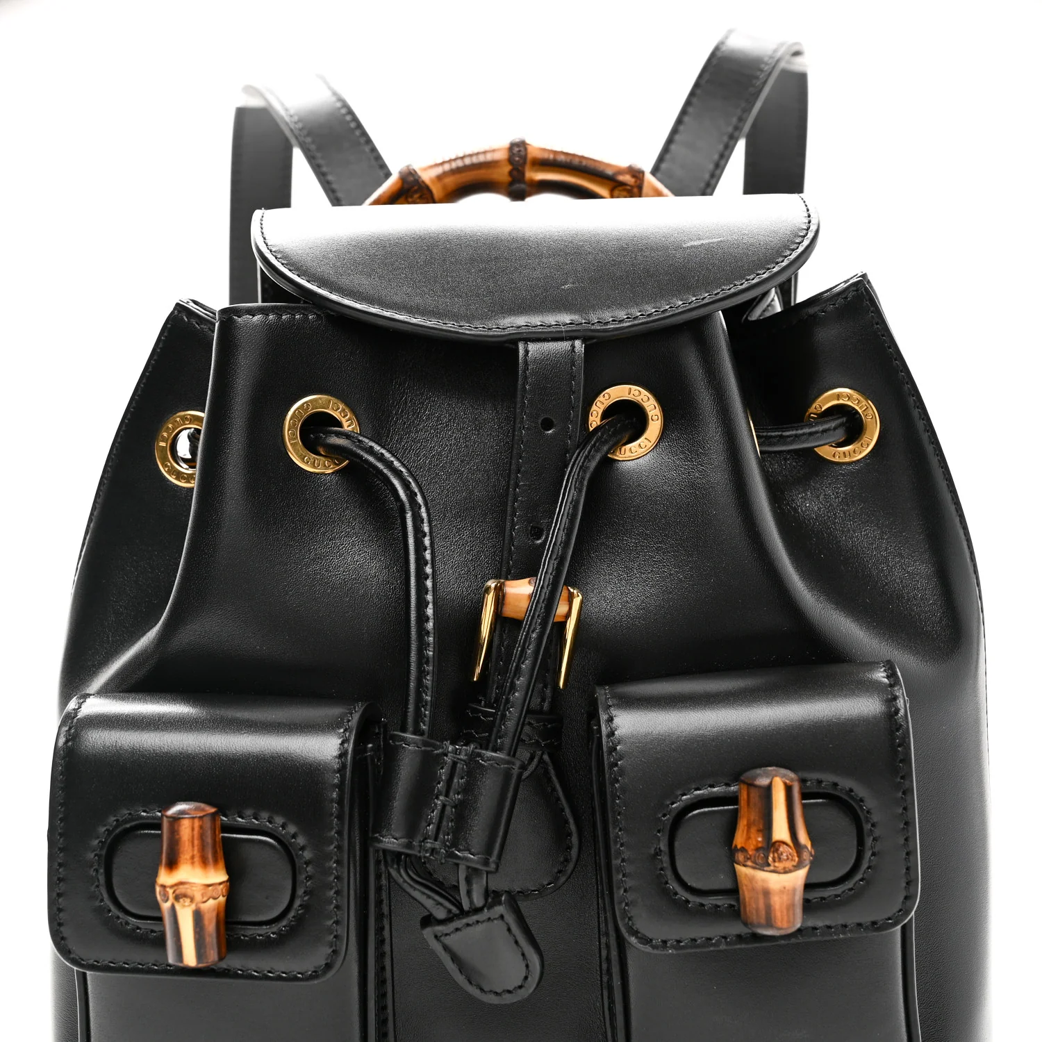 Calfskin Bamboo Backpack Black - Image 8