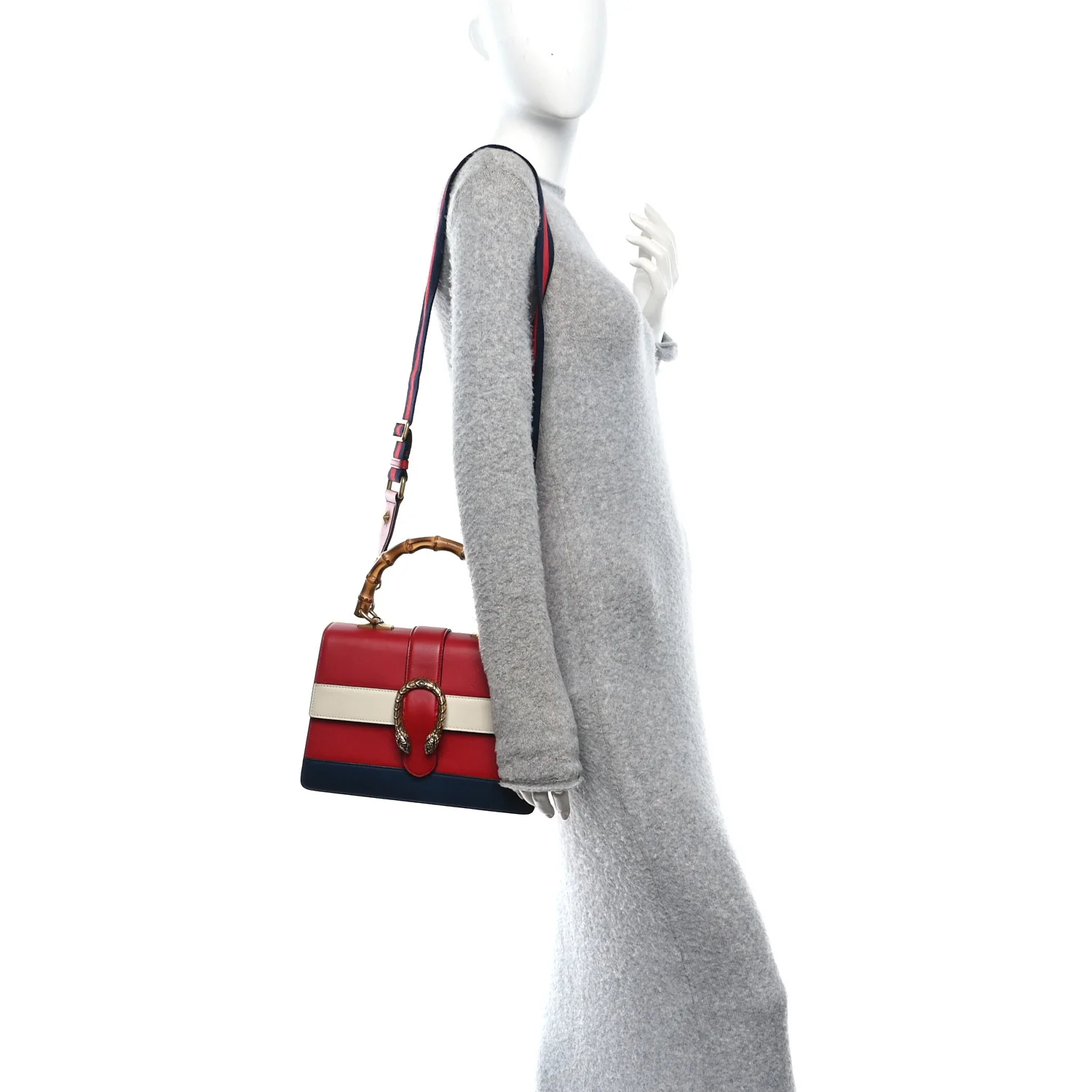 Calfskin Bamboo Web Medium Dionysus Top Handle Bag Red White Blue - Image 2