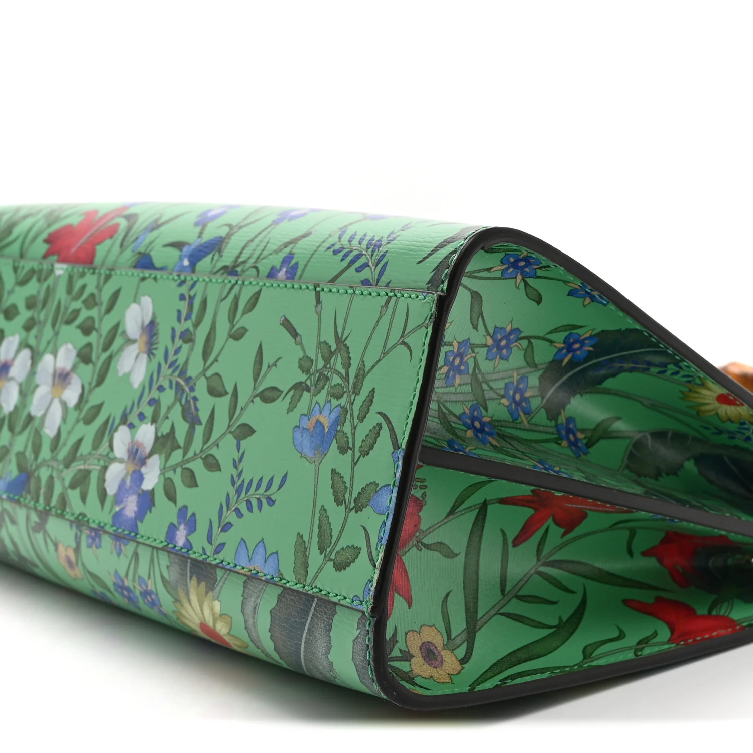 Calfskin Bamboo Web New Flora Small Nymphaea Top Handle Bag Green - Image 12