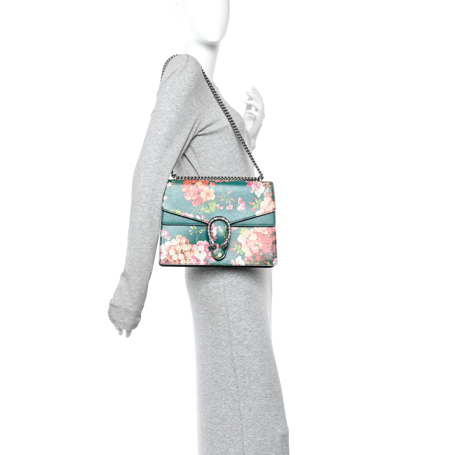 Calfskin Blooms Print Medium Dionysus Shoulder Bag Bright Emerald Multicolor - Image 2