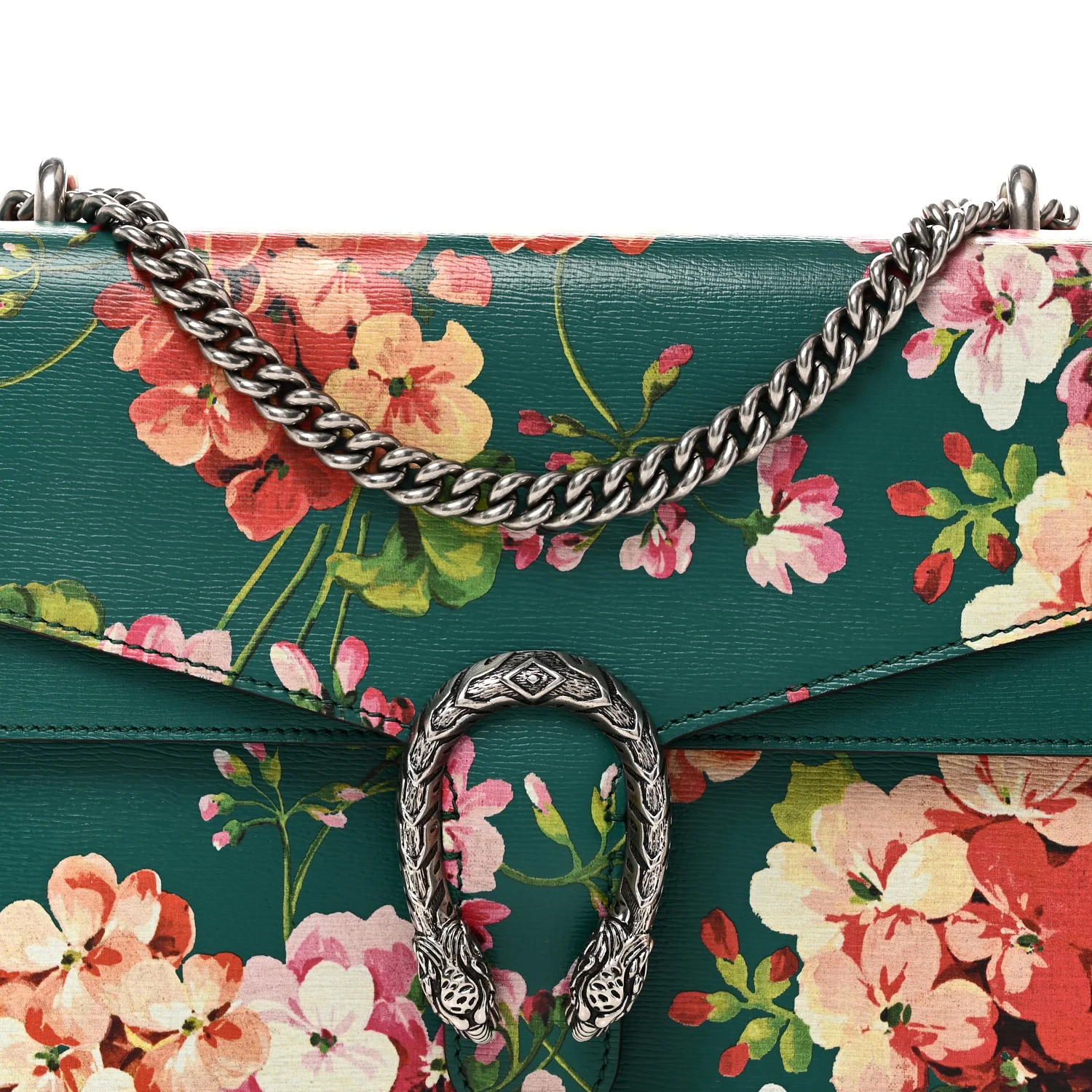 Calfskin Blooms Print Medium Dionysus Shoulder Bag Bright Emerald Multicolor - Image 8
