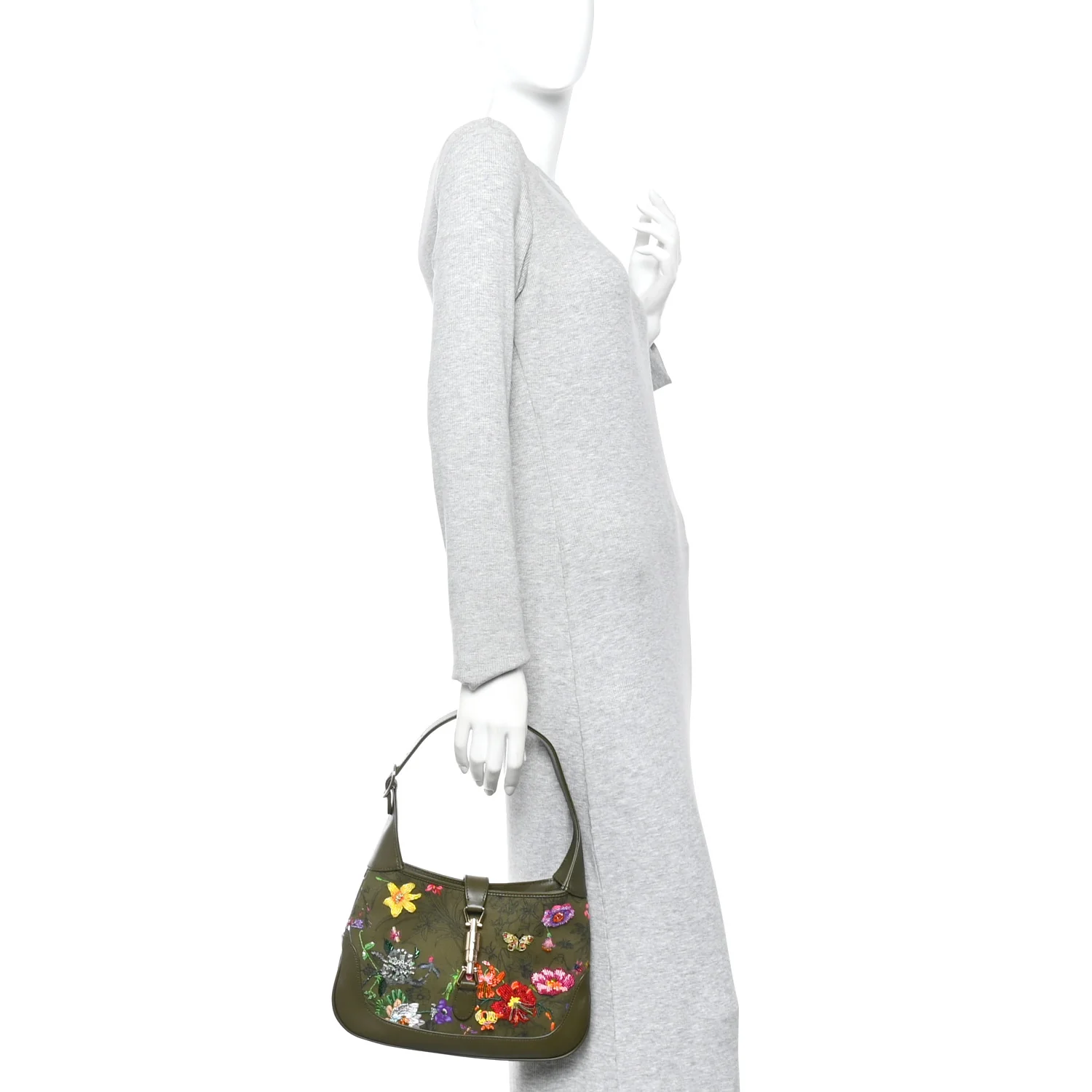 Calfskin Canvas Beaded Floral Medium Jackie 1961 Multicolor - Image 2
