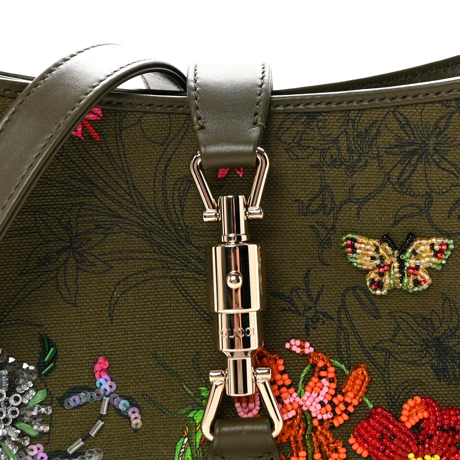 Calfskin Canvas Beaded Floral Medium Jackie 1961 Multicolor - Image 8