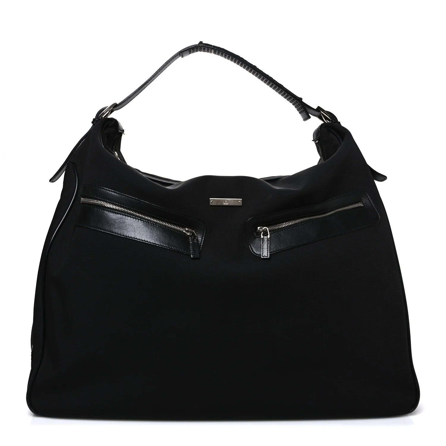Calfskin Canvas Double Zip Large Travel Bag Black
