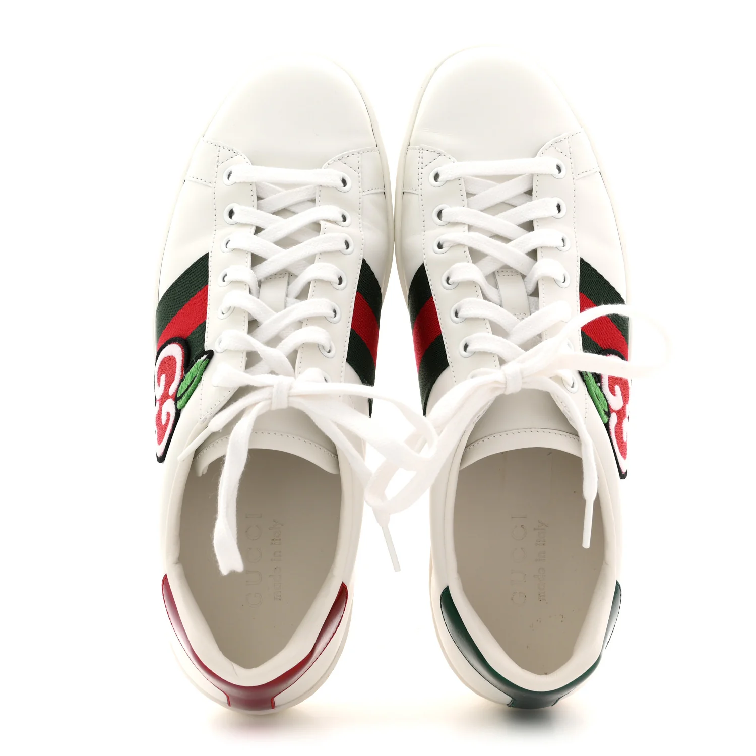 Calfskin Crocodile Web Mens Ace Sneakers 8 White Green - Image 2
