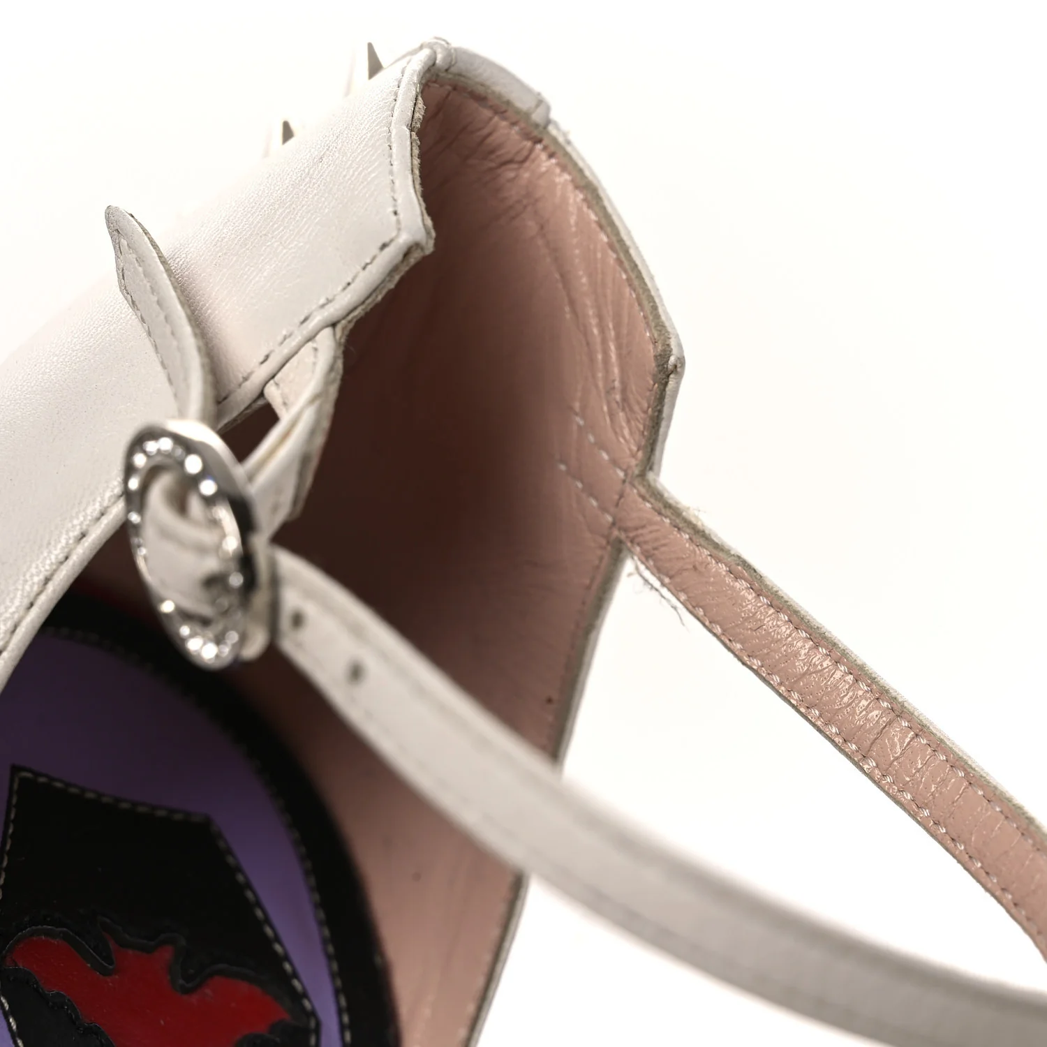 Calfskin Crystal GG Bow Sadie Spike Ankle Strap d'Orsay High Heel Pumps 35.5 White - Image 12