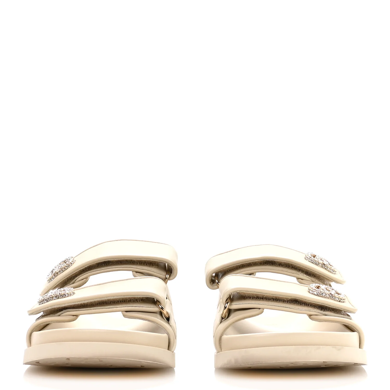 Calfskin Double G Crystal Womens Isla Dad Sandals 37 Ivory - Image 3