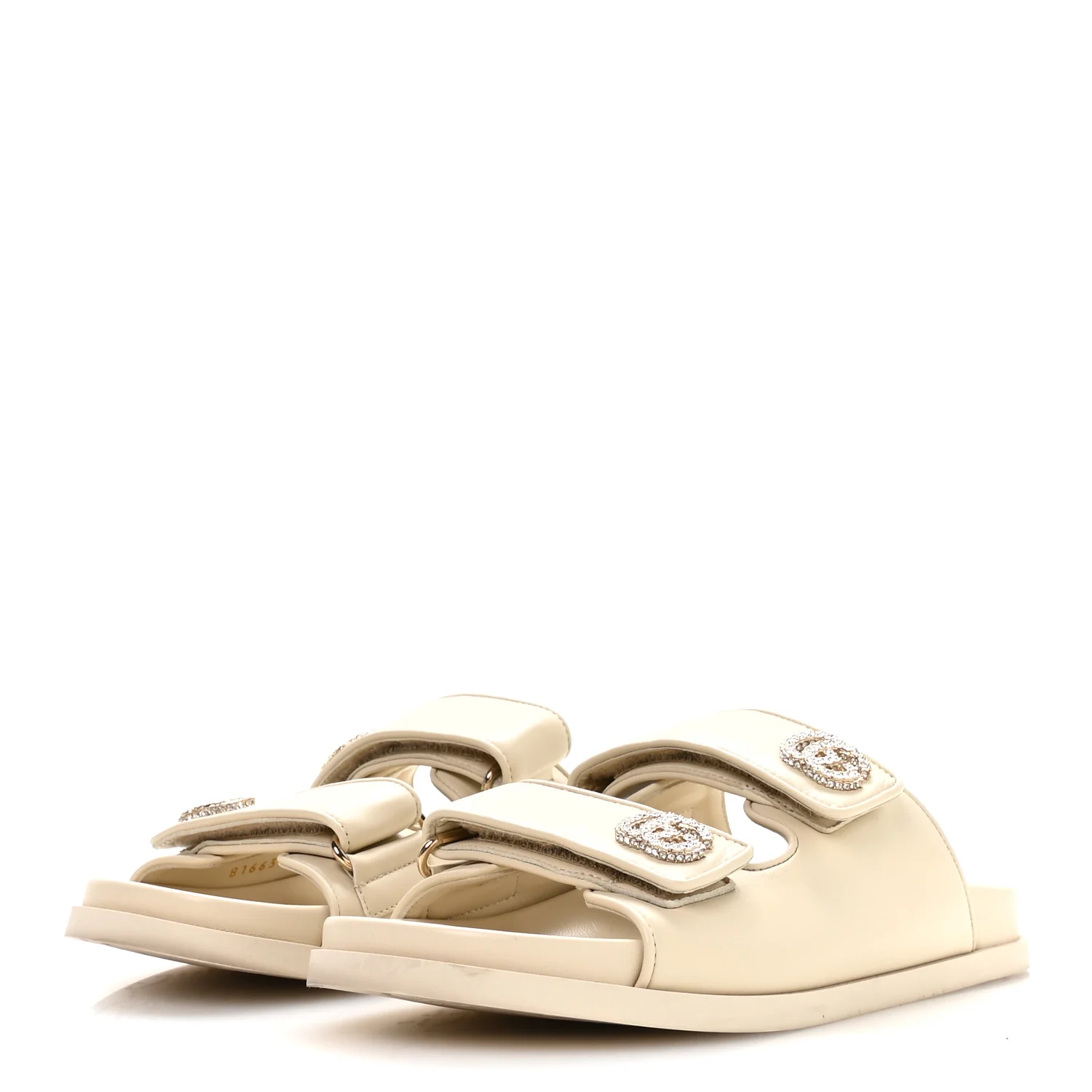 Calfskin Double G Crystal Womens Isla Dad Sandals 37 Ivory - Image 4