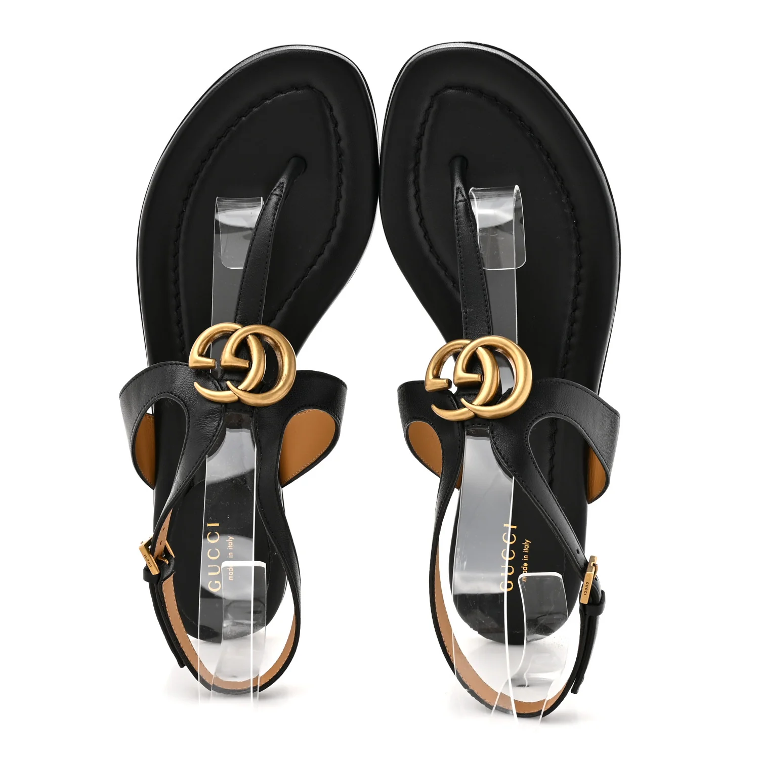 Calfskin Double G Thong Flat Sandals 37.5 Black - Image 2