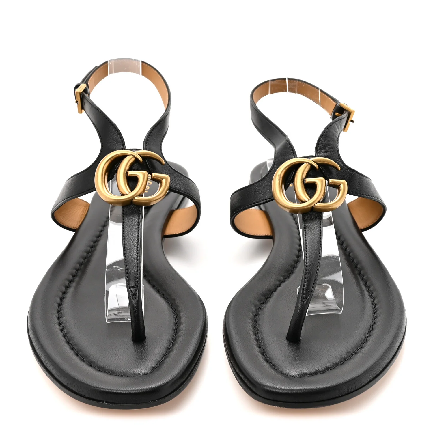 Calfskin Double G Thong Flat Sandals 37.5 Black - Image 3