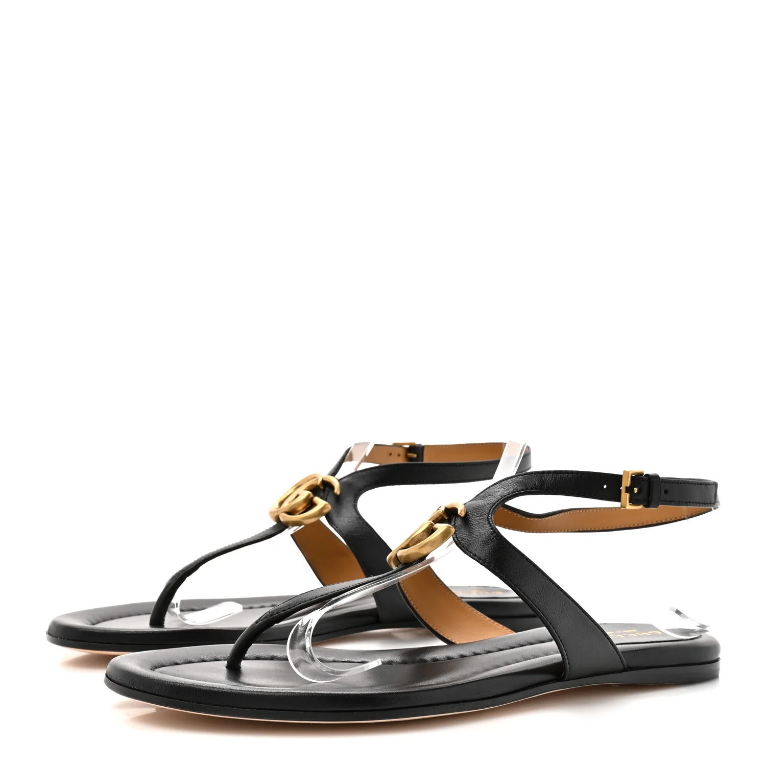 Calfskin Double G Thong Flat Sandals 37.5 Black - Image 4