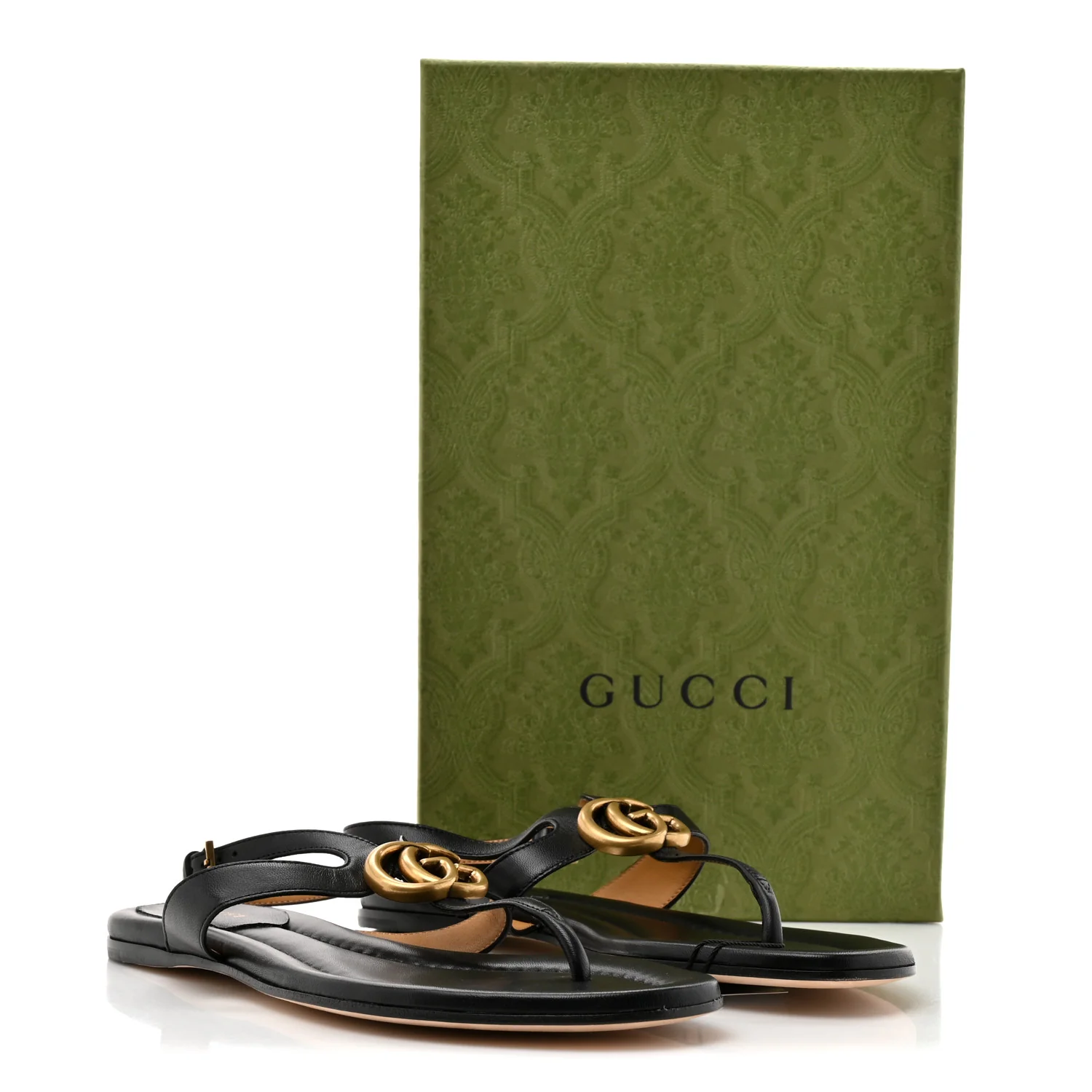 Calfskin Double G Thong Flat Sandals 37.5 Black - Image 9