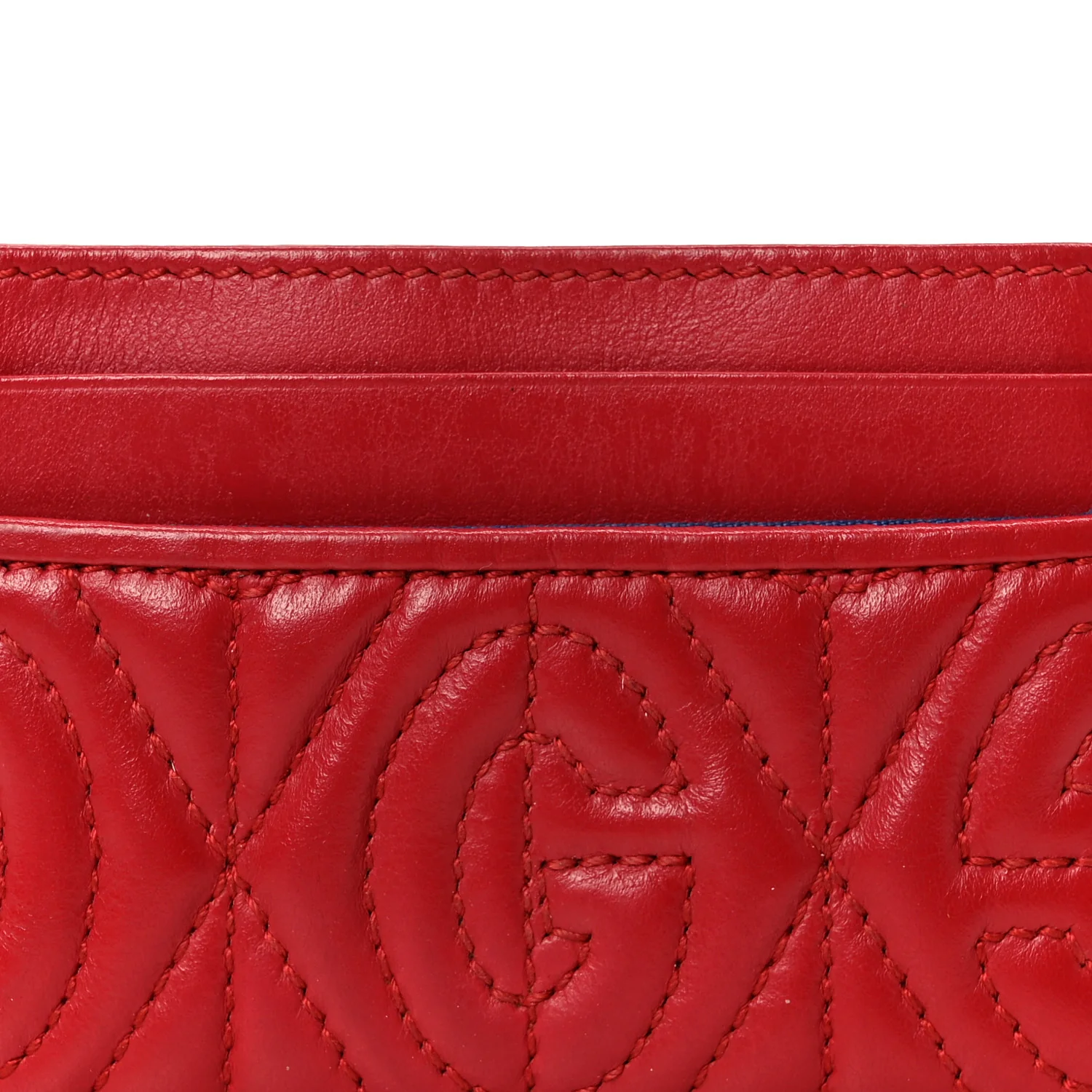 Calfskin G Rhombus Quilted Card Holder Hibiscus Red - Image 7