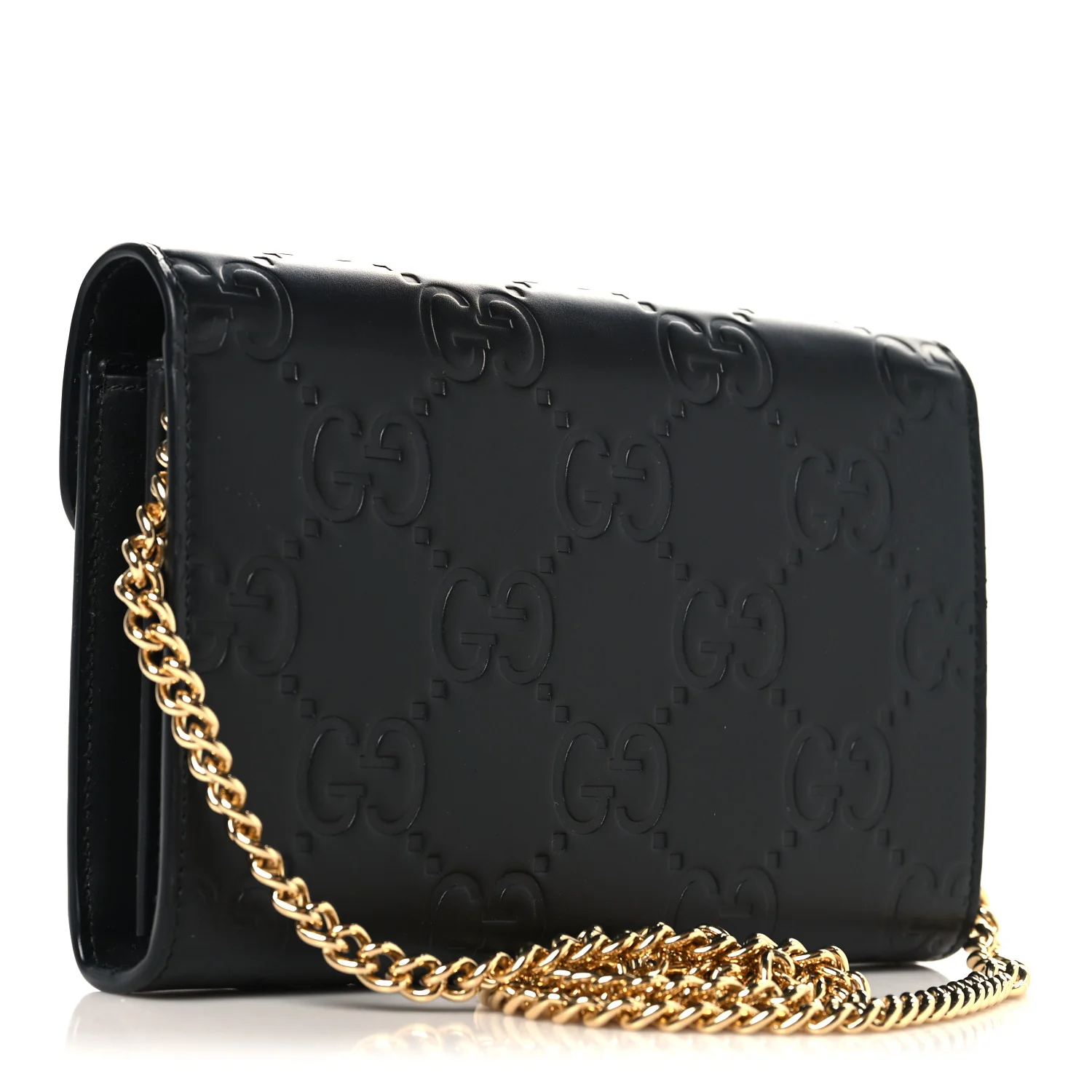 Calfskin GG Debossed Chain Wallet Black - Image 3