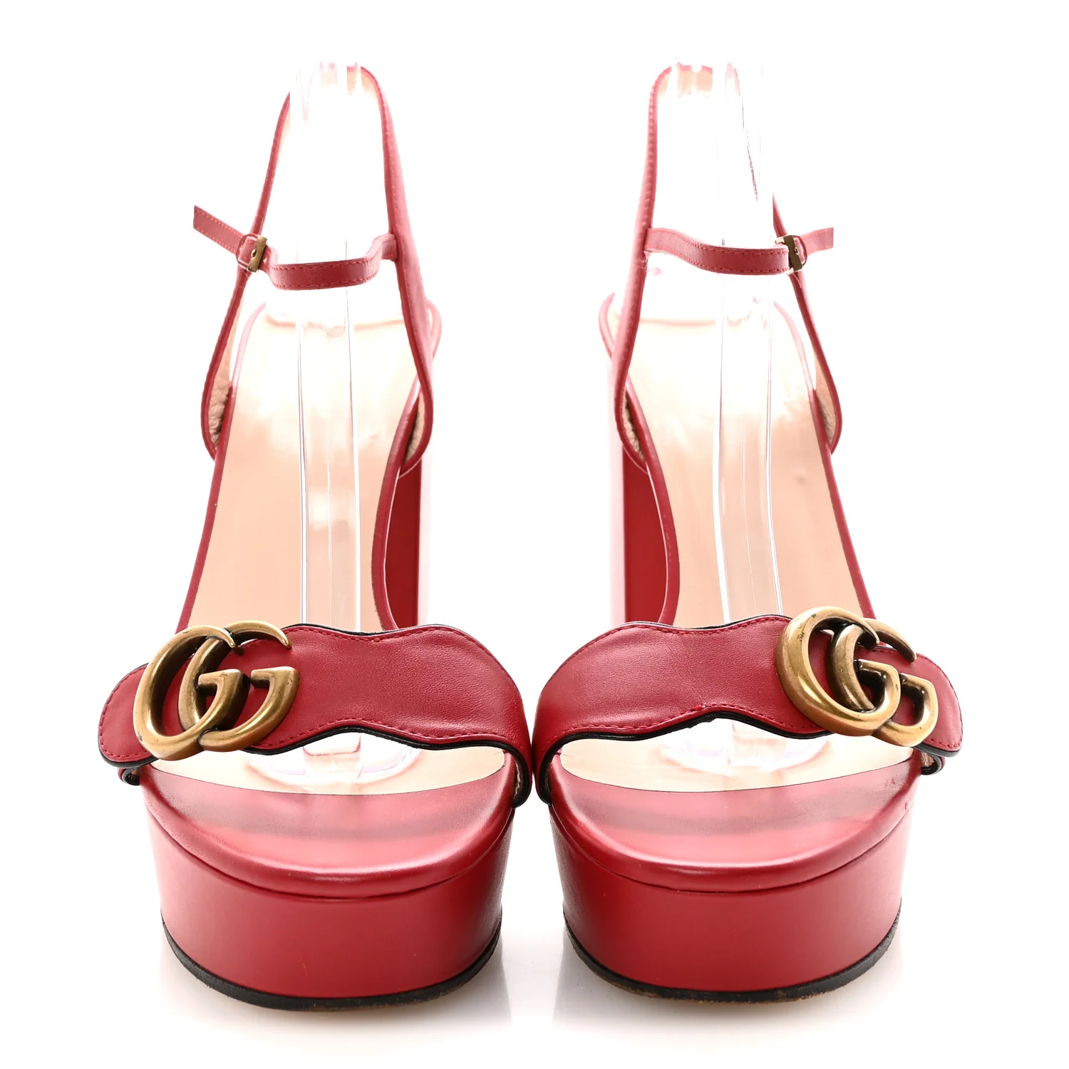 Calfskin GG Marmont Ankle Wrap 30/115mm Platform Sandals 38 Hibiscus Red - Image 3