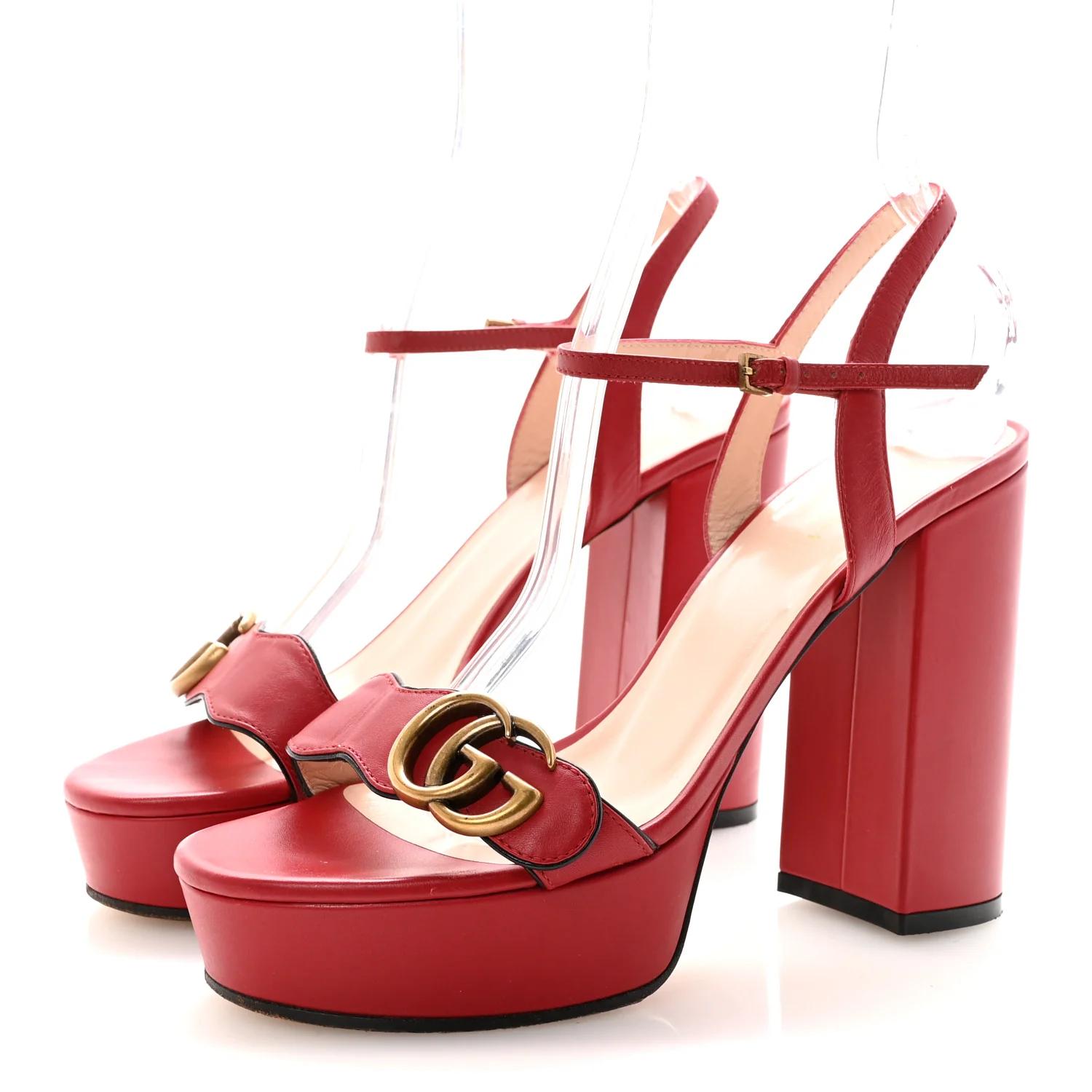 Calfskin GG Marmont Ankle Wrap 30/115mm Platform Sandals 38 Hibiscus Red - Image 4