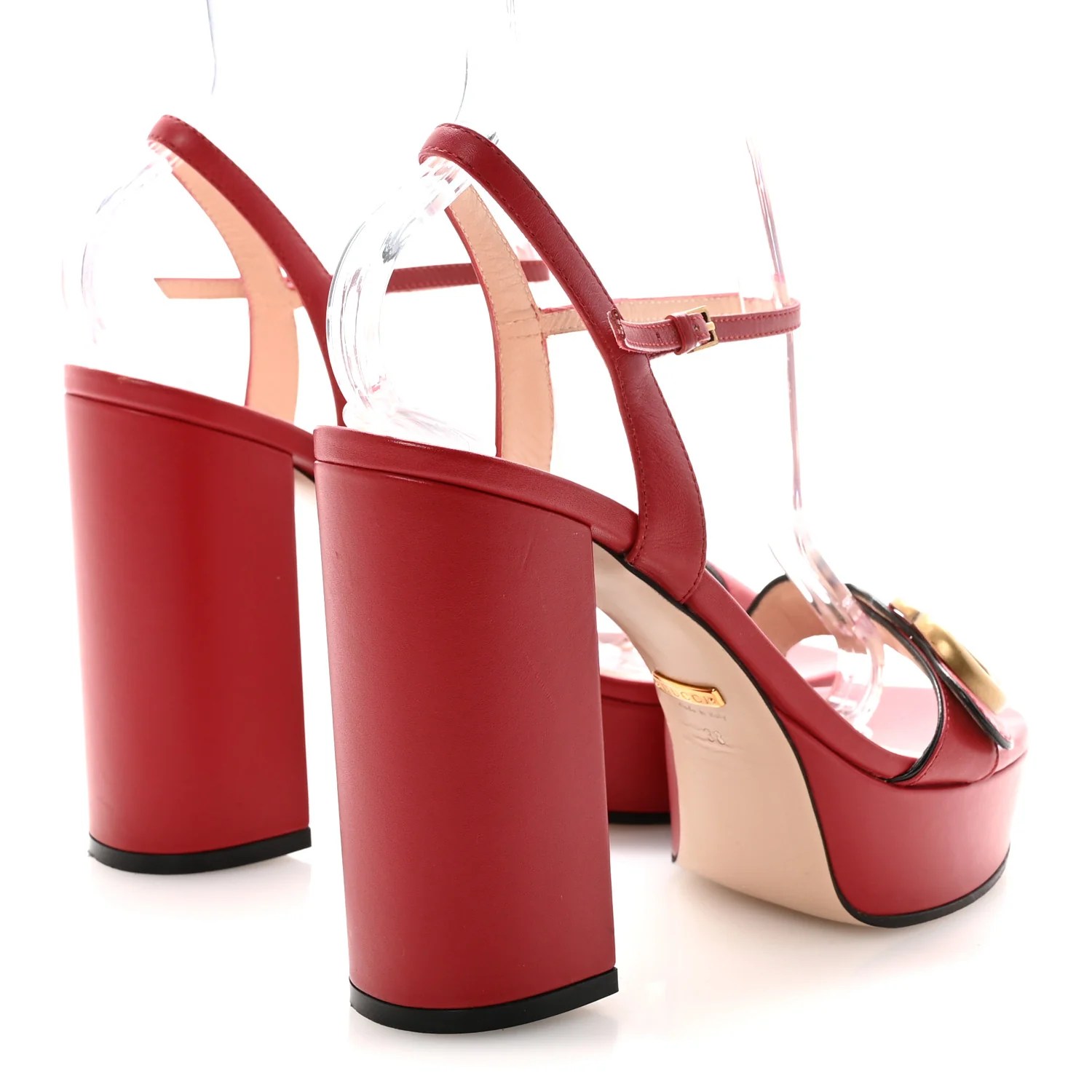 Calfskin GG Marmont Ankle Wrap 30/115mm Platform Sandals 38 Hibiscus Red - Image 5