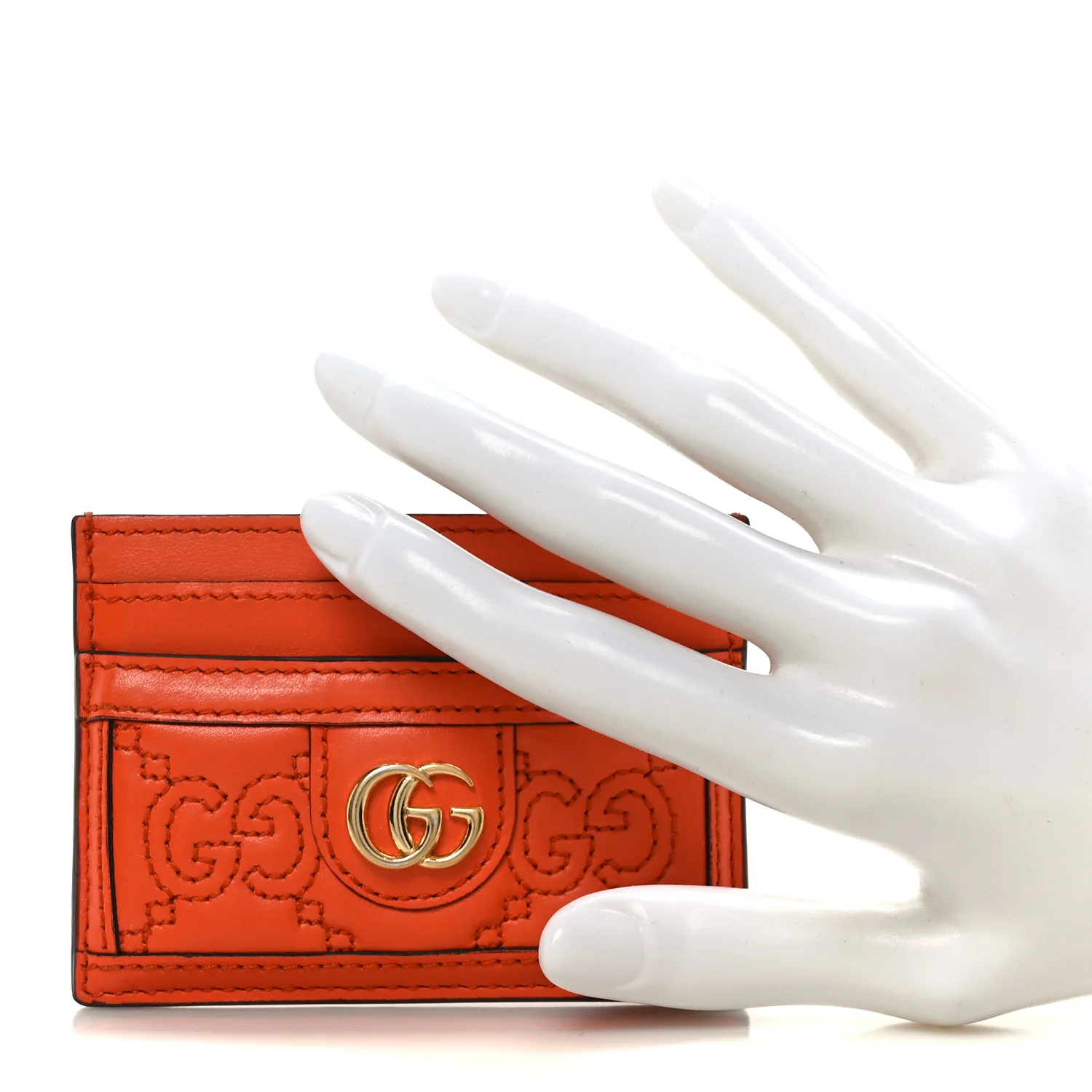 Calfskin GG Matelasse Card Holder Deep Orange - Image 2