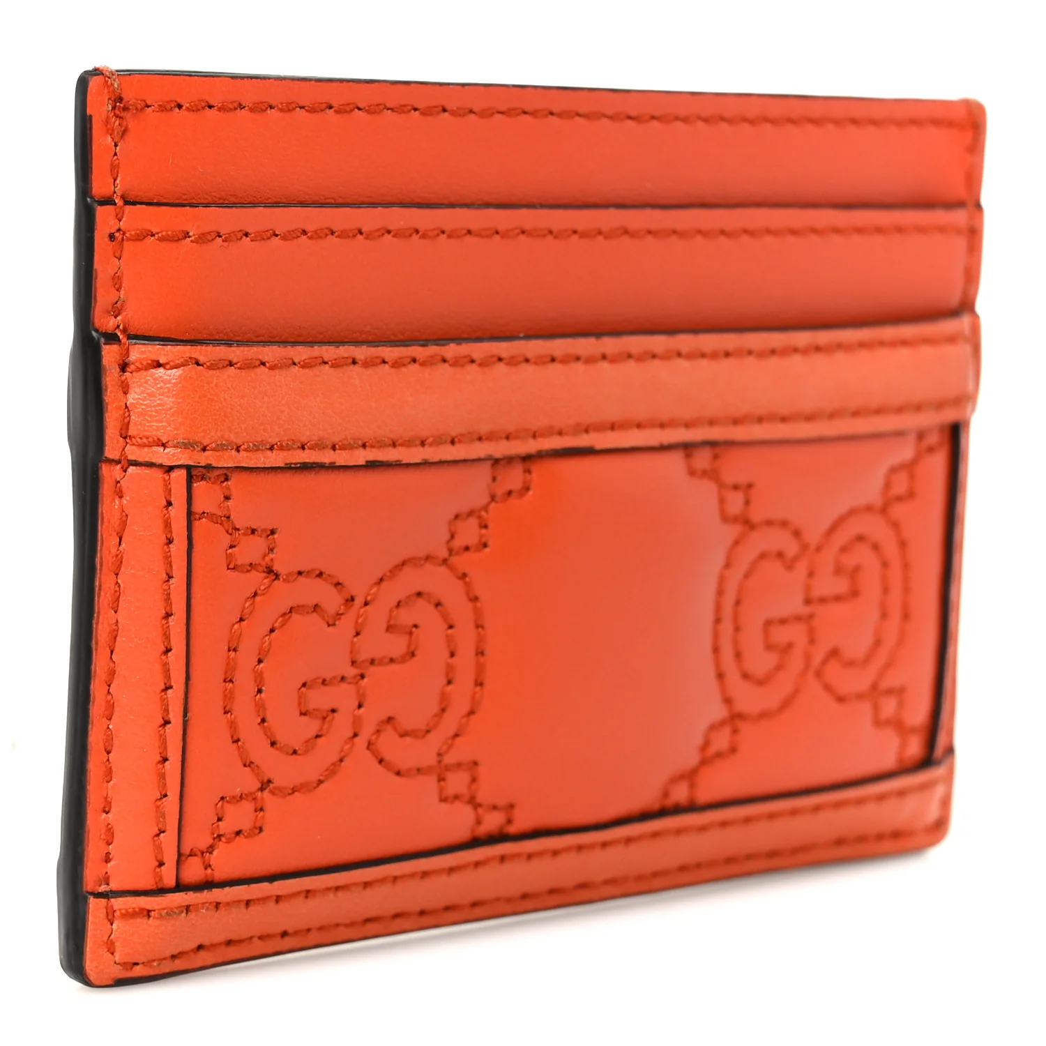 Calfskin GG Matelasse Card Holder Deep Orange - Image 3