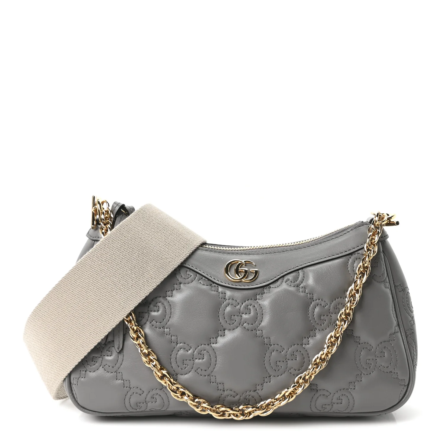 Calfskin GG Matelasse Chain Handbag Dusty Grey Natural