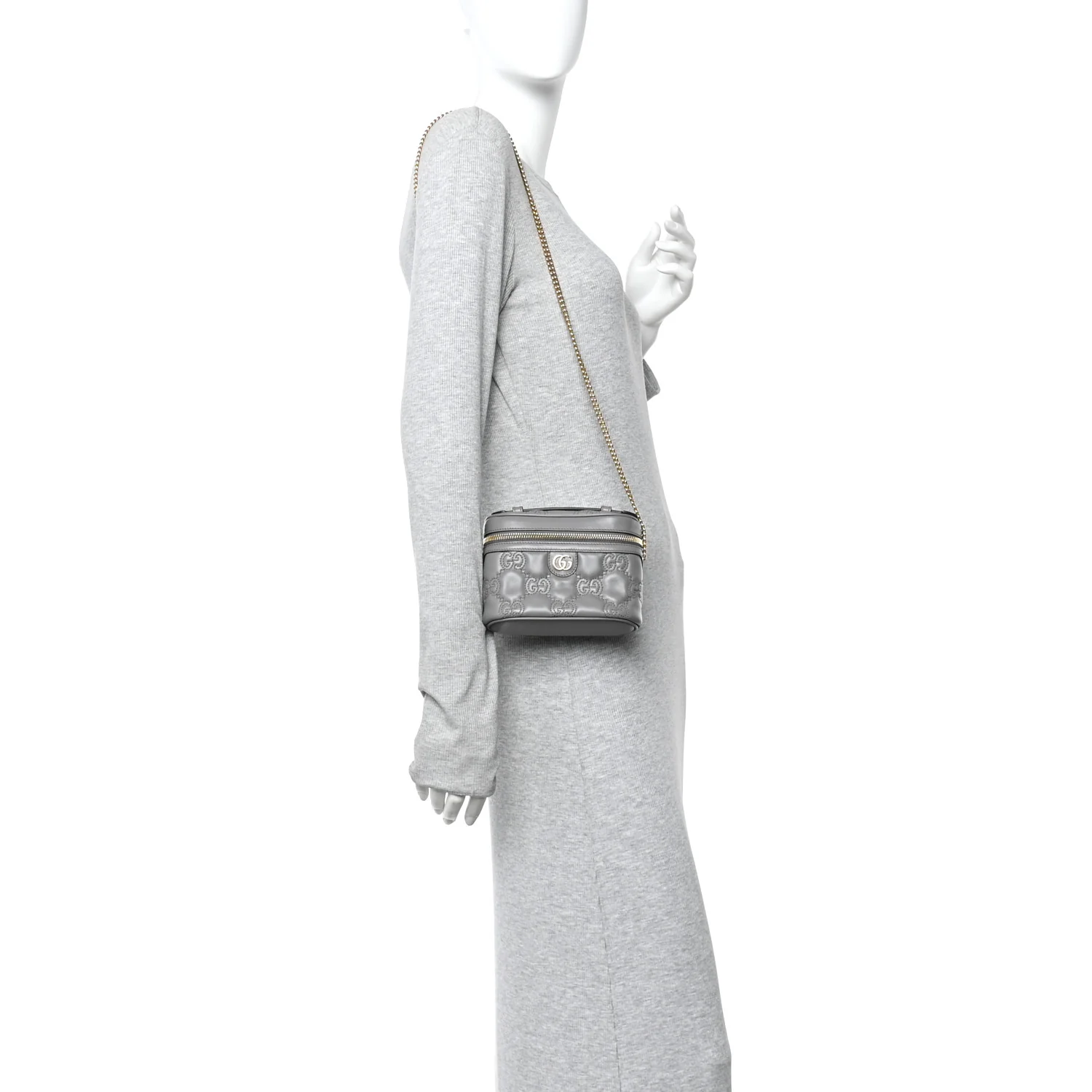 Calfskin GG Matelasse Mini Top Handle Bag Dusty Grey - Image 2