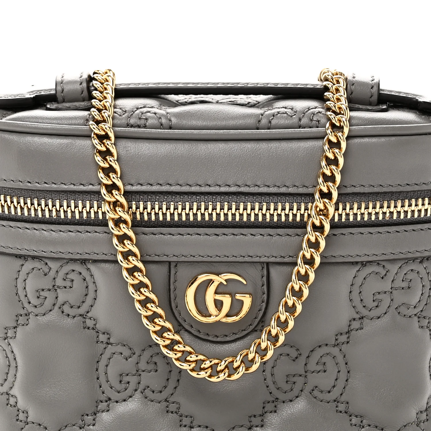 Calfskin GG Matelasse Mini Top Handle Bag Dusty Grey - Image 8