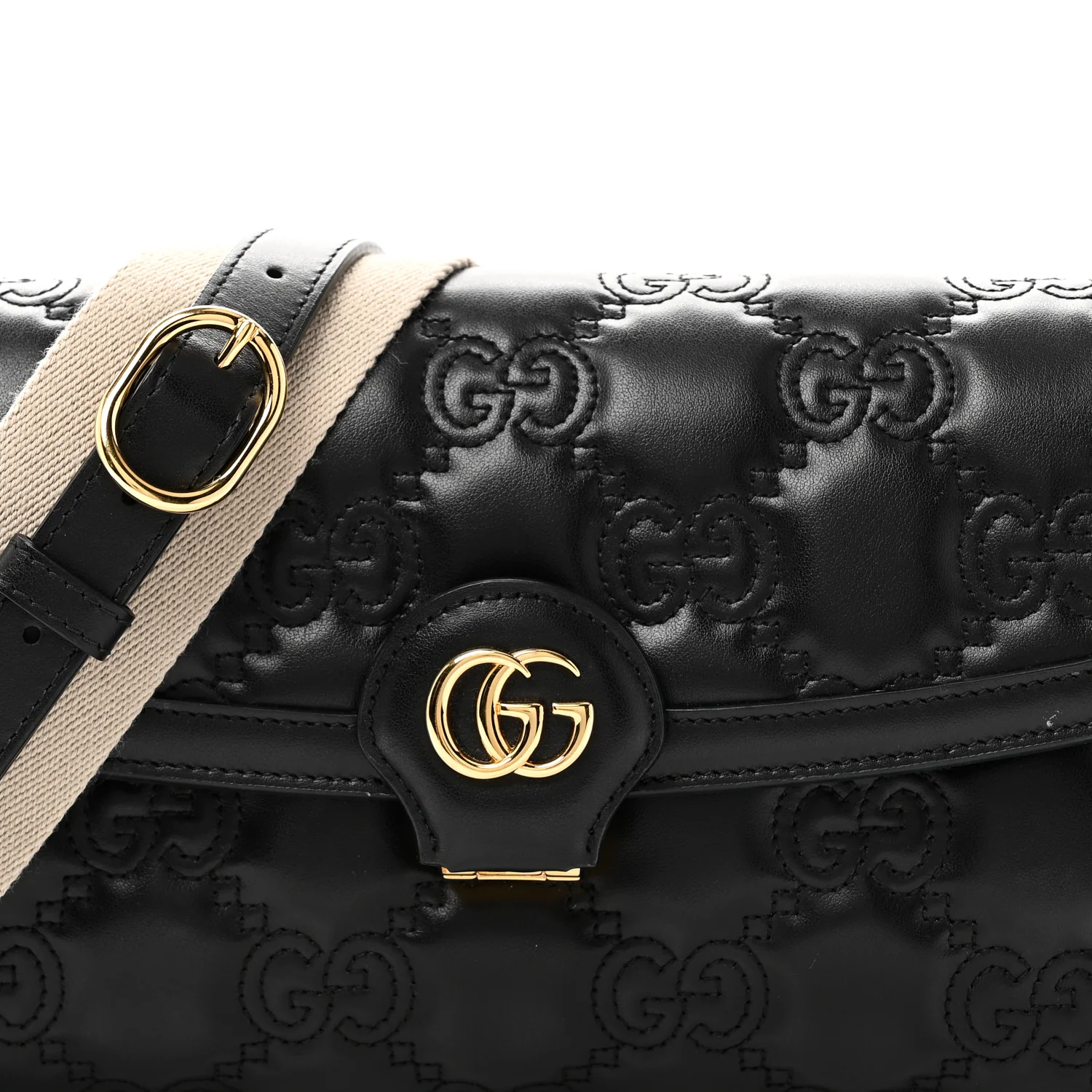 Calfskin GG Matelasse Small Flap Shoulder Bag Black Natural - Image 8