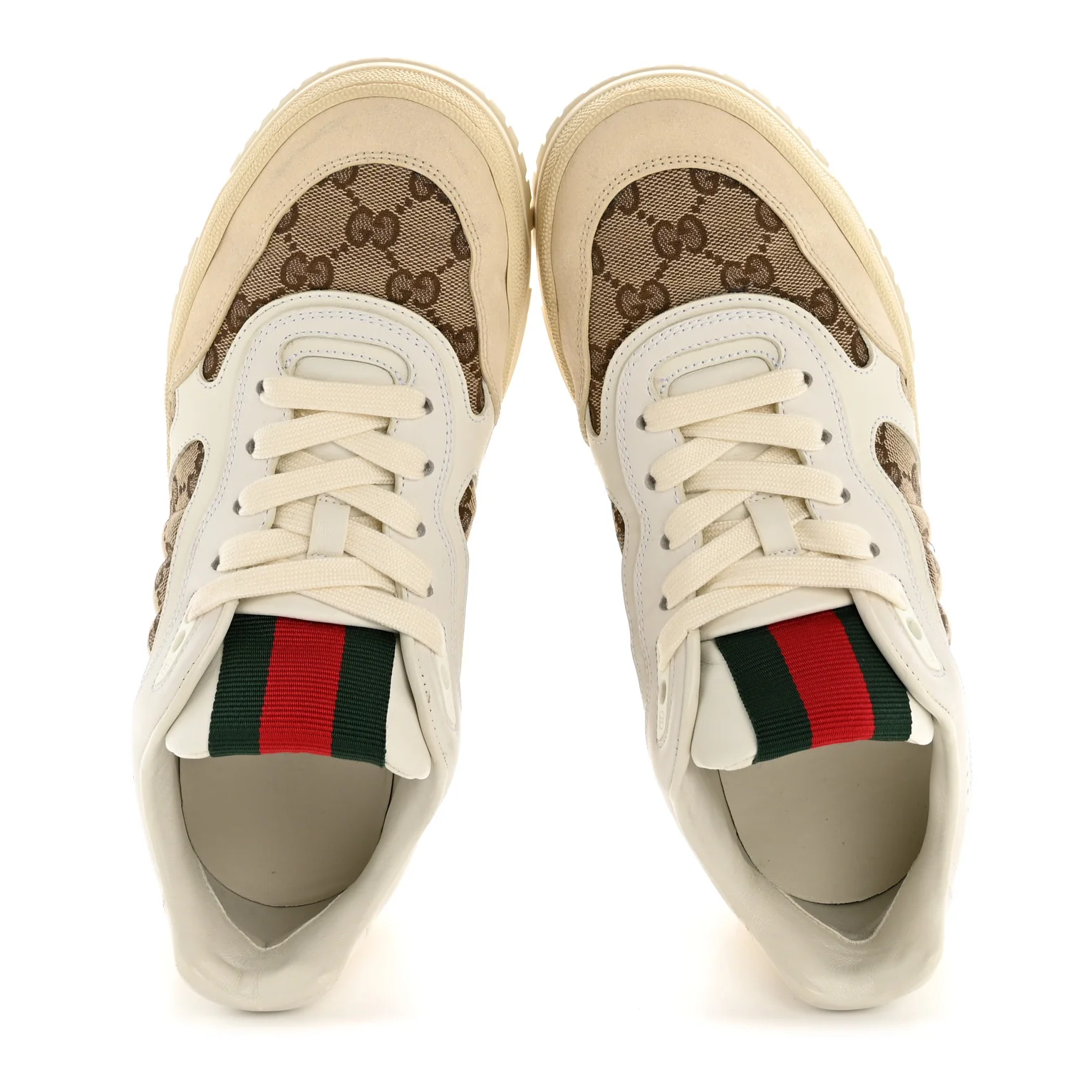 Calfskin GG Monogram Re-Web Womens Sneakers 39 White Beige Ebony - Image 2