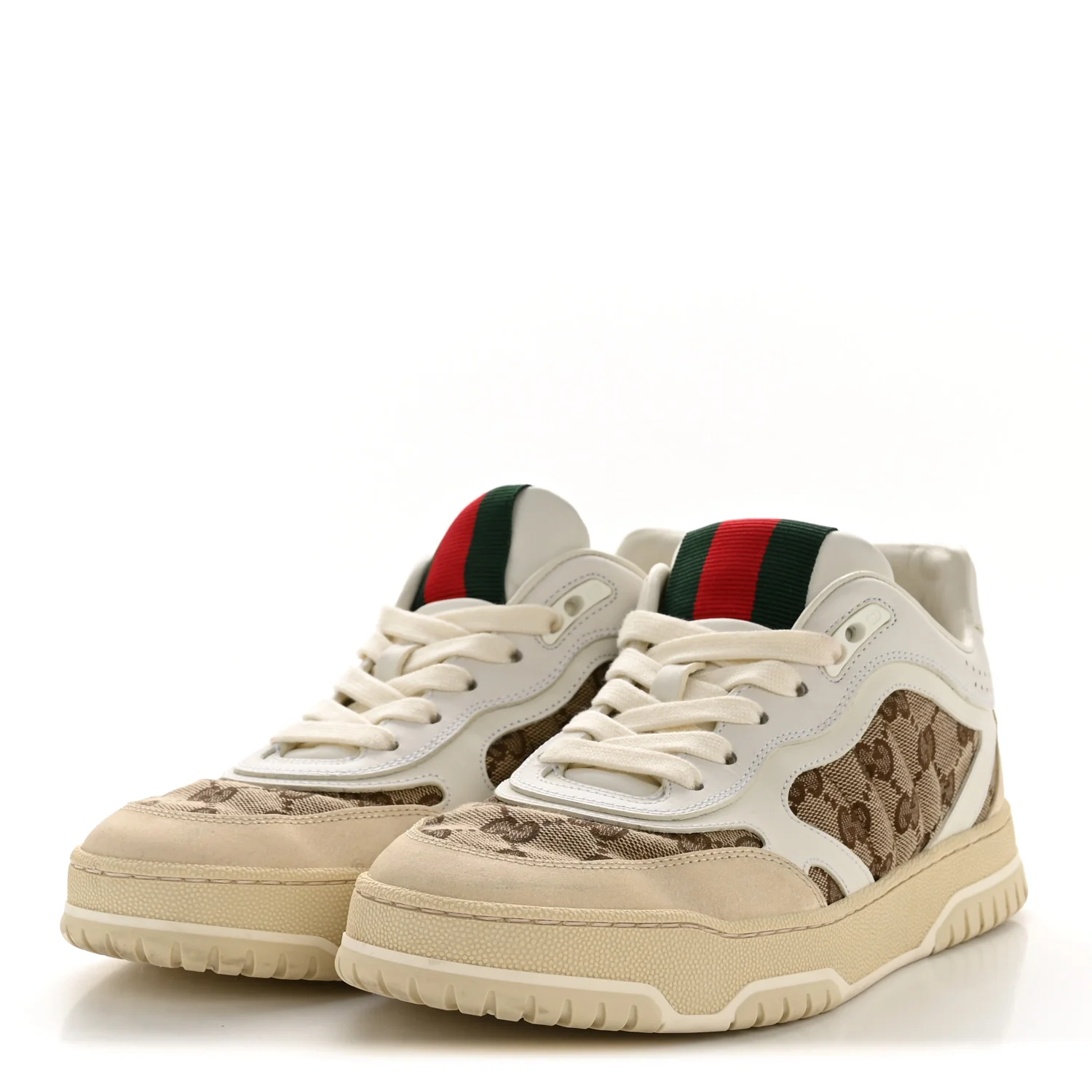 Calfskin GG Monogram Re-Web Womens Sneakers 39 White Beige Ebony - Image 4