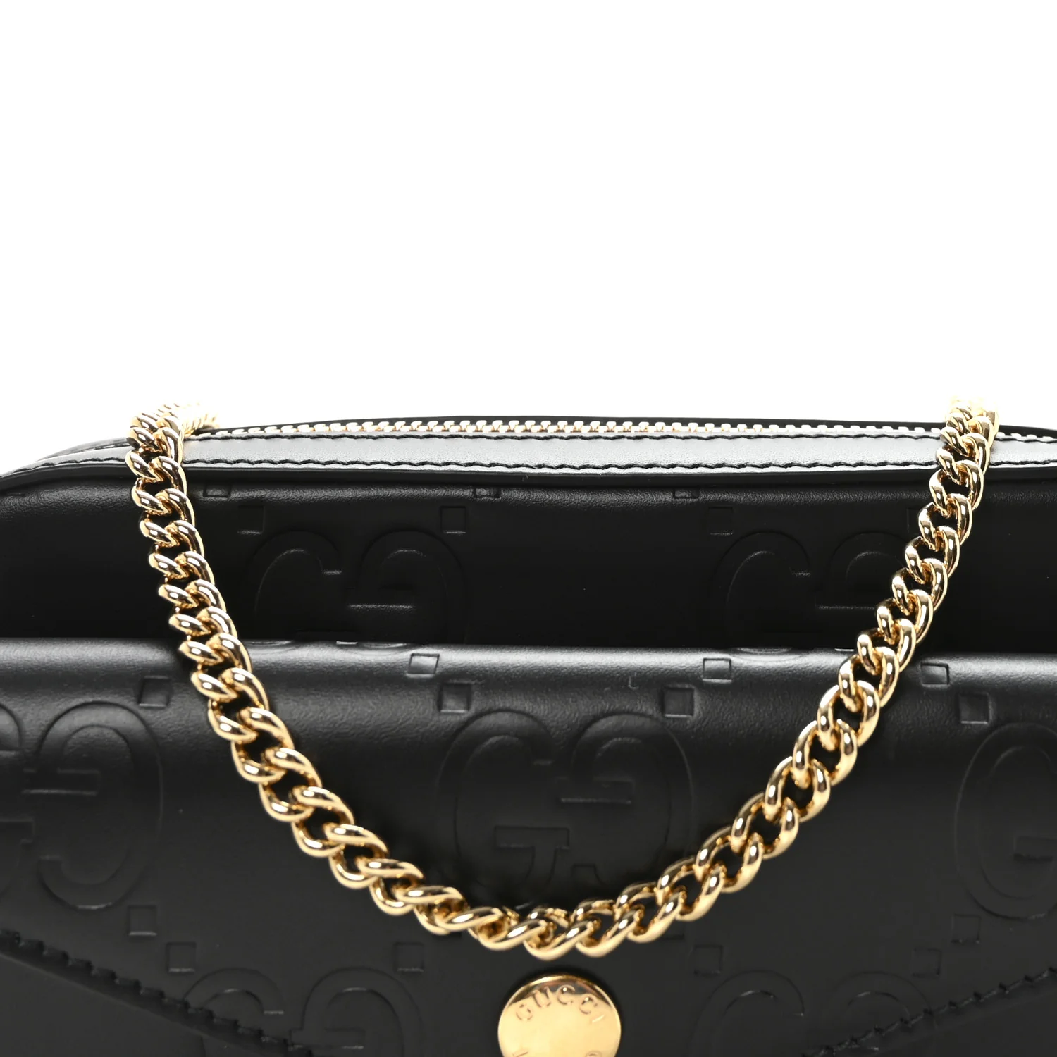 Calfskin GG Super Mini Debossed Chain Wallet Black - Image 7
