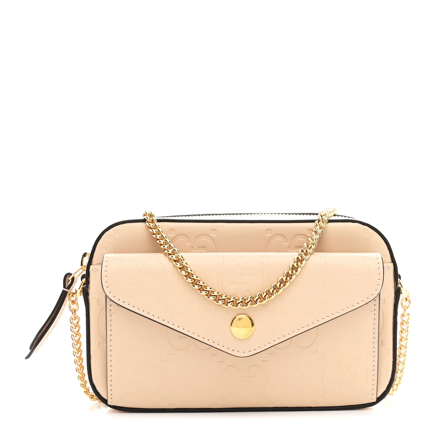 Calfskin GG Super Mini Debossed Chain Wallet Light Beige