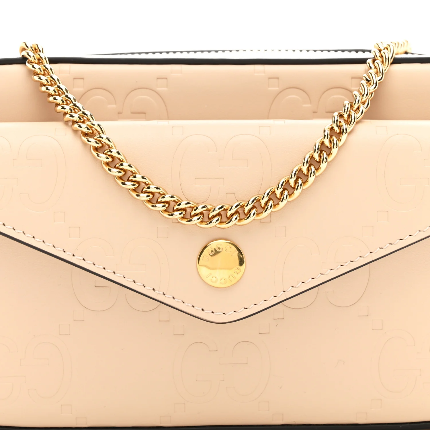 Calfskin GG Super Mini Debossed Chain Wallet Light Beige - Image 8
