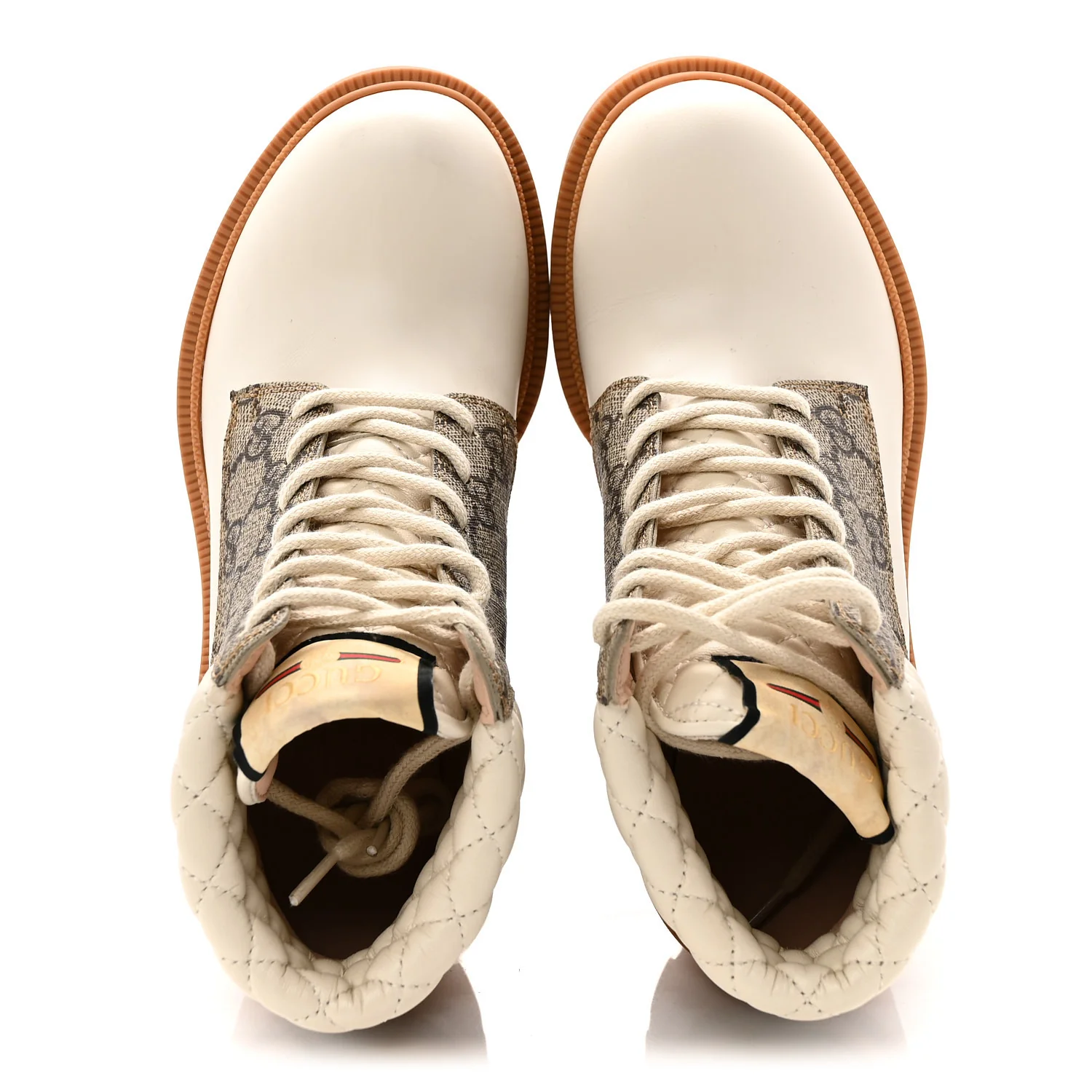 Calfskin GG Supreme Monogram Nappa Quilted Lace Up Ankle Boots 35 Mystic White Beige - Image 5