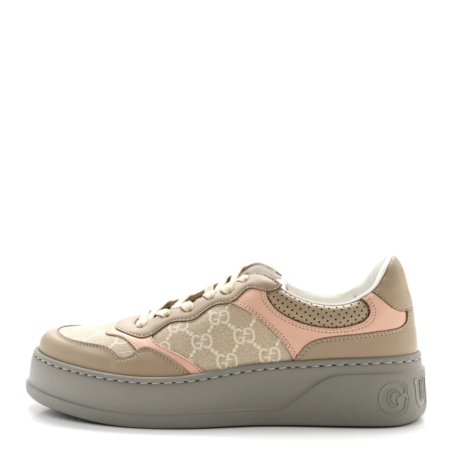 Calfskin GG Supreme Monogram Perforated Womens Platform 55mm Sneakers 41 Apricot Pink Beige Grey