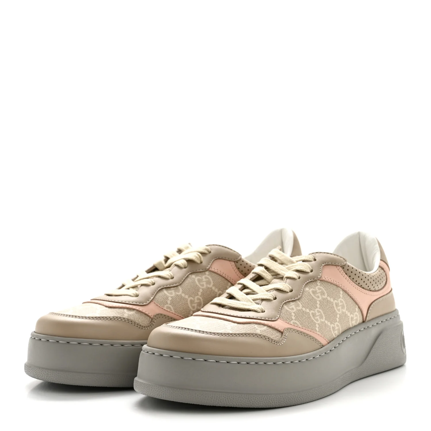 Calfskin GG Supreme Monogram Perforated Womens Platform 55mm Sneakers 41 Apricot Pink Beige Grey - Image 4