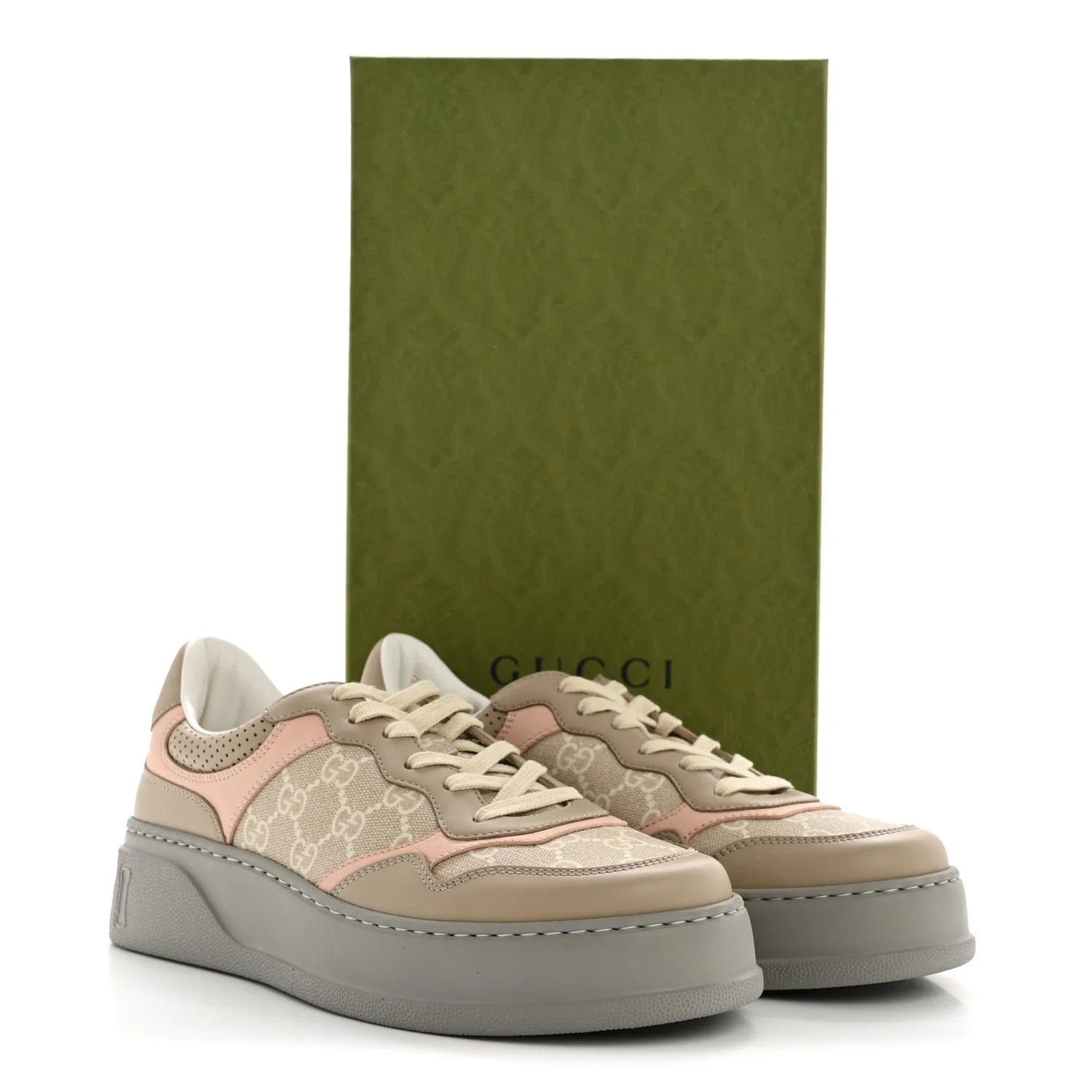 Calfskin GG Supreme Monogram Perforated Womens Platform 55mm Sneakers 41 Apricot Pink Beige Grey - Image 9