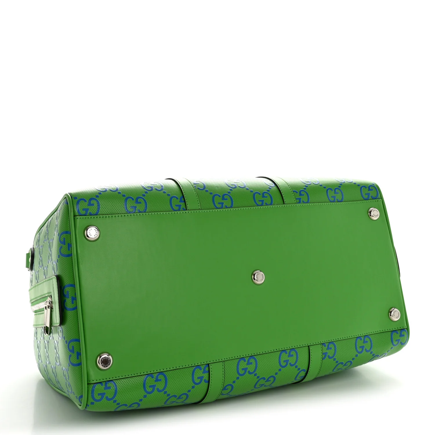 Calfskin GG Tennis Embossed Large Duffle Bag Joy Green Joy Blue - Image 3