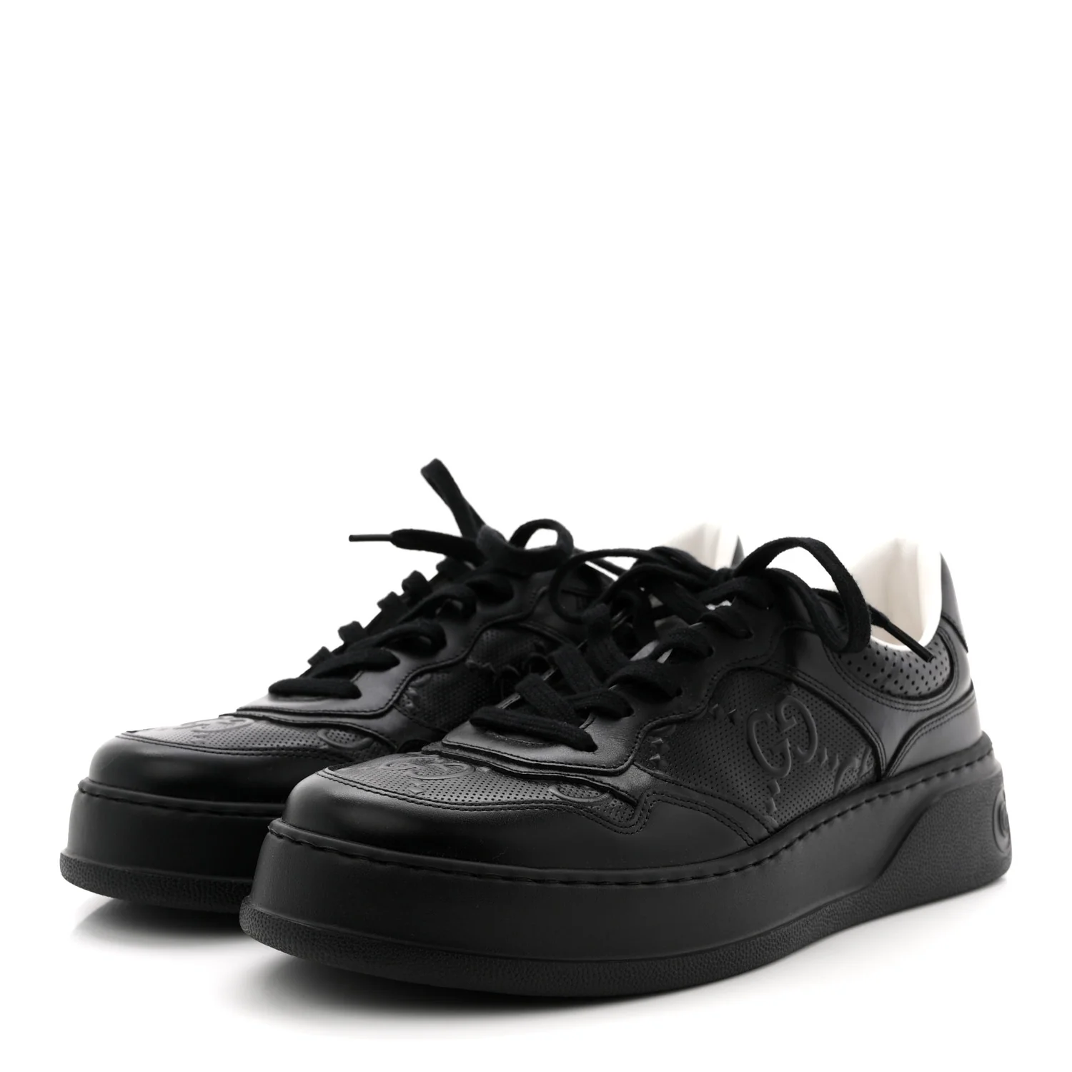 Calfskin GG Tennis Embossed Perforated Mens Interlocking G 55mm Sneakers 9 Black - Image 3