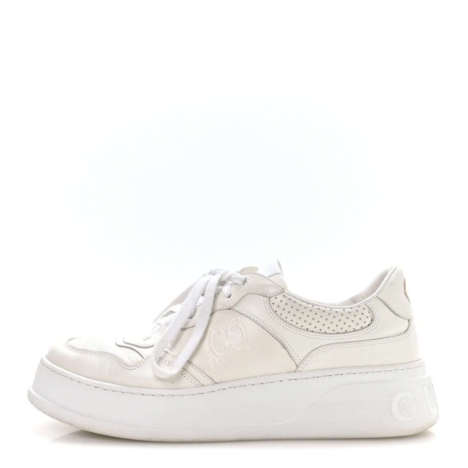Calfskin GG Tennis Embossed Perforated Mens Interlocking G 55mm Sneakers 9.5 Great White