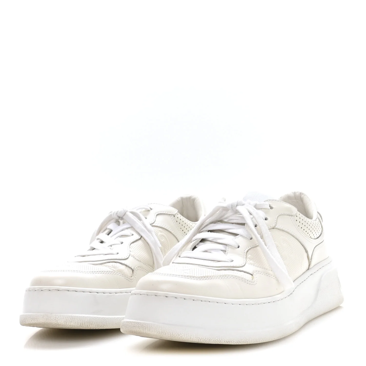 Calfskin GG Tennis Embossed Perforated Mens Interlocking G 55mm Sneakers 9.5 Great White - Image 4