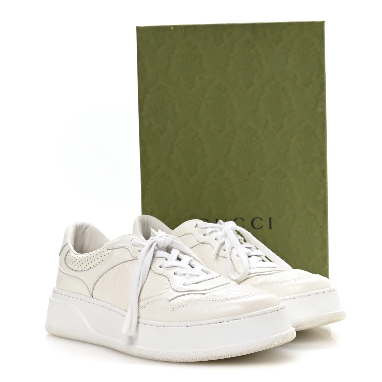 Calfskin GG Tennis Embossed Perforated Mens Interlocking G 55mm Sneakers 9.5 Great White - Image 8