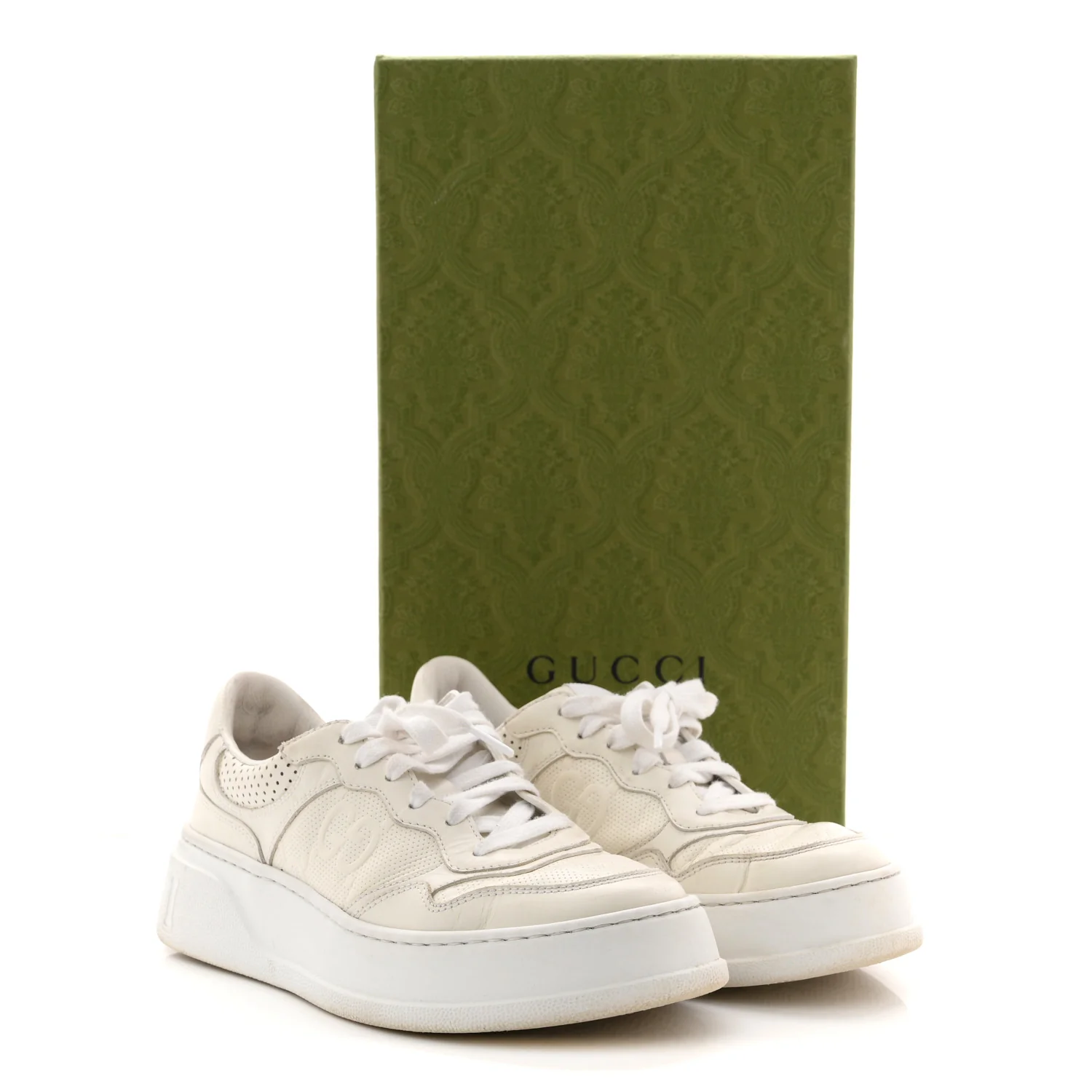Calfskin GG Tennis Embossed Perforated Womens Platform 55mm Sneakers 37 Great White - Image 14