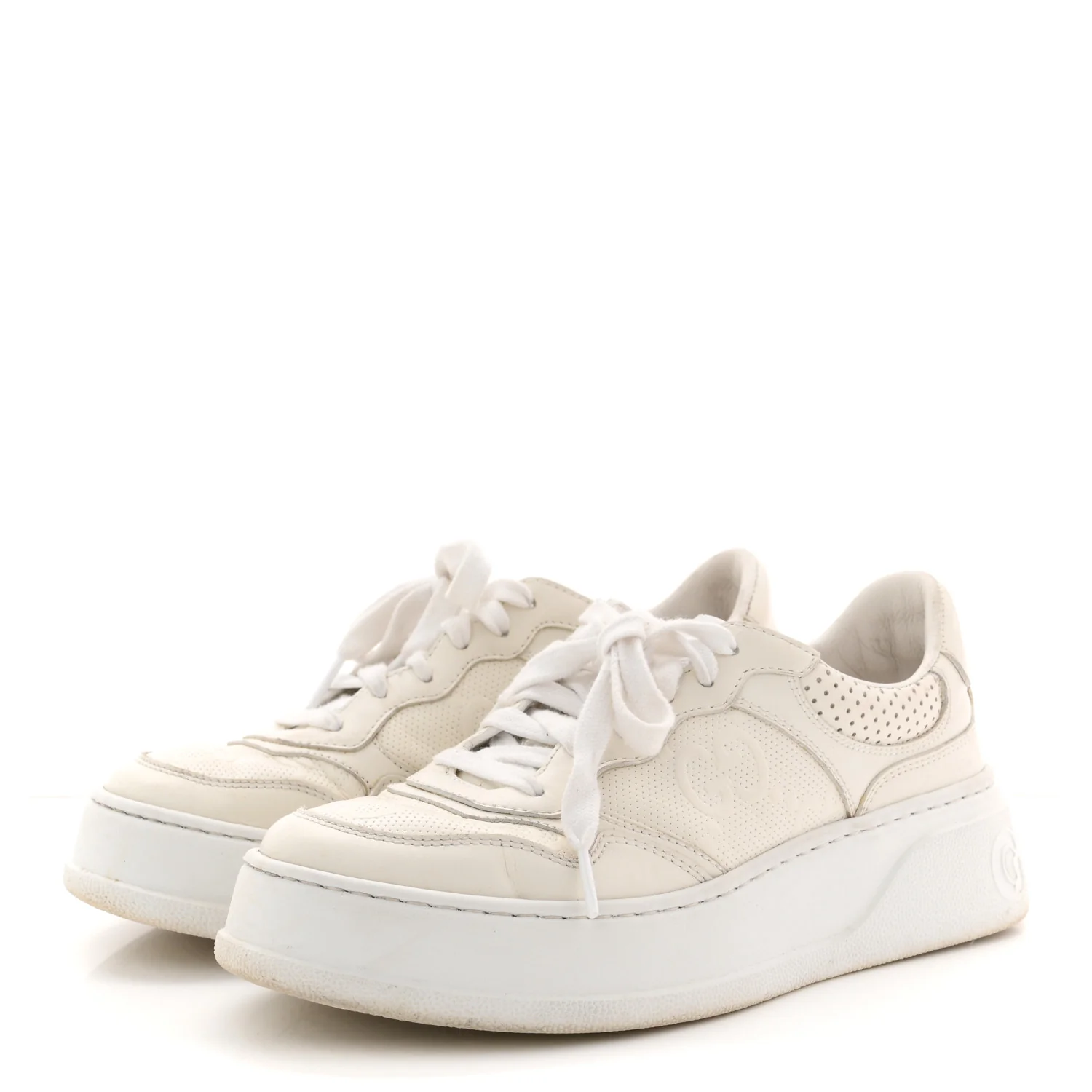 Calfskin GG Tennis Embossed Perforated Womens Platform 55mm Sneakers 37 Great White - Image 4
