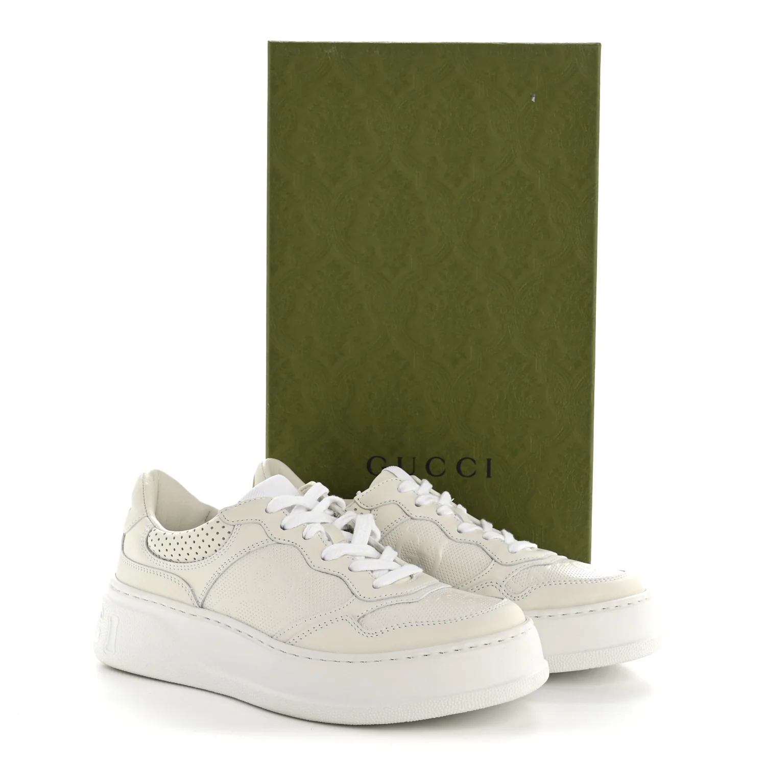 Calfskin GG Tennis Embossed Perforated Womens Platform 55mm Sneakers 37 Great White - Image 11